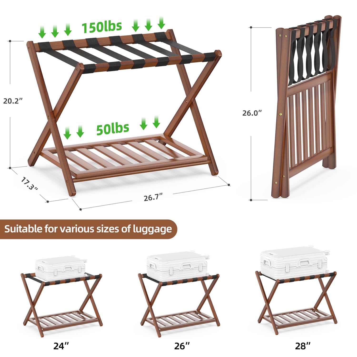 2 Pack Bamboo Luggage Rack for Guest Room & Hotel - 26.77