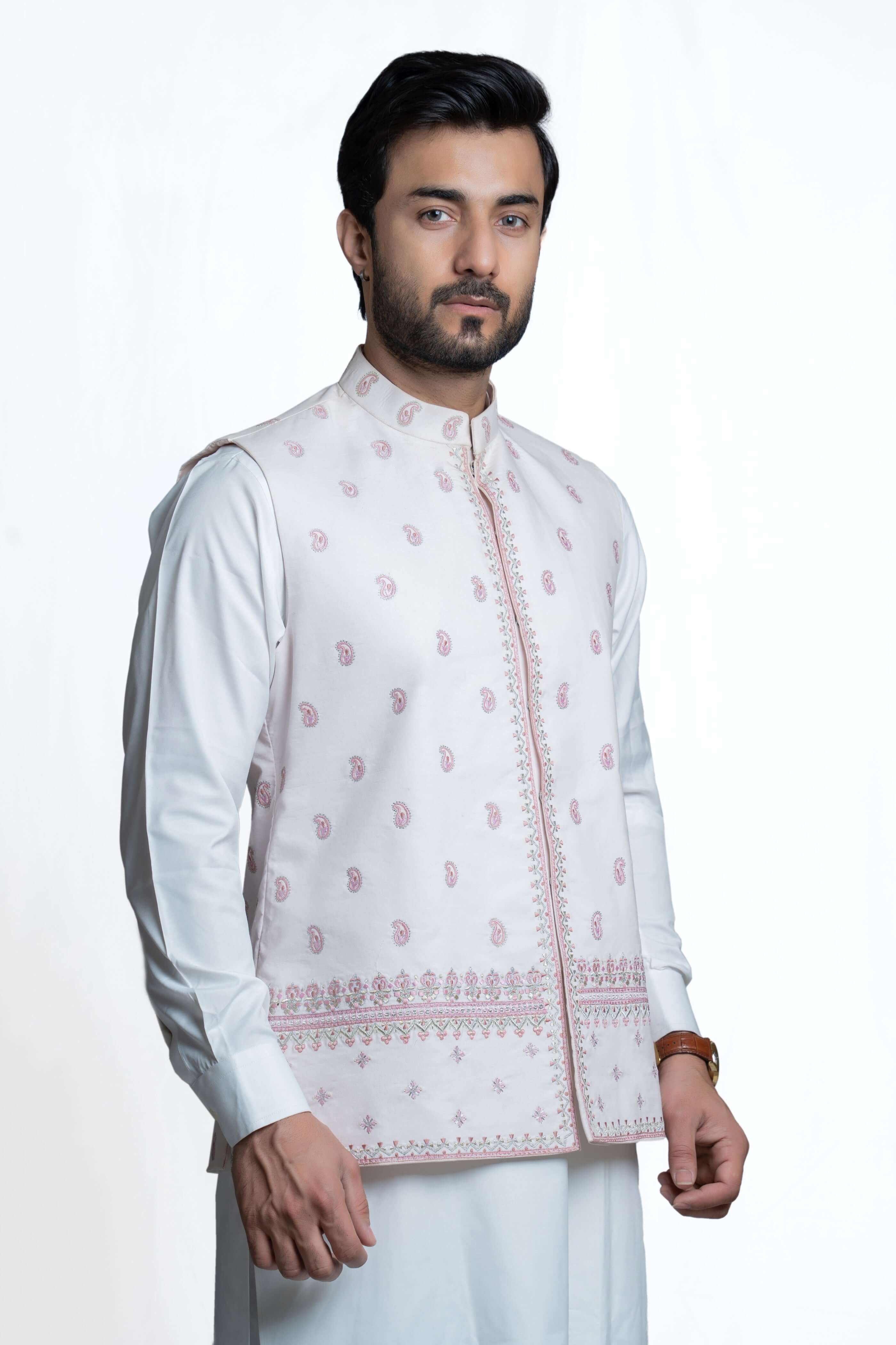 Exquisite Baby Pink Raw Silk Waistcoat with Persian Art Embroidery | Elegant Women's Formal Vest | Perfect for Weddings, Parties & Special Occasions