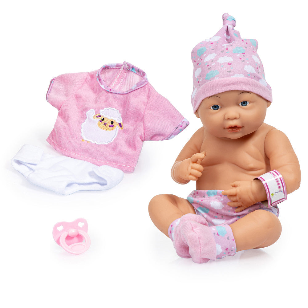 Bayer Design 15 Inch Realistic Newborn Baby Doll with Soft Pink Sheep Outfit - Perfect for Kids Pretend Play, Gift Giving & Nursery Decor