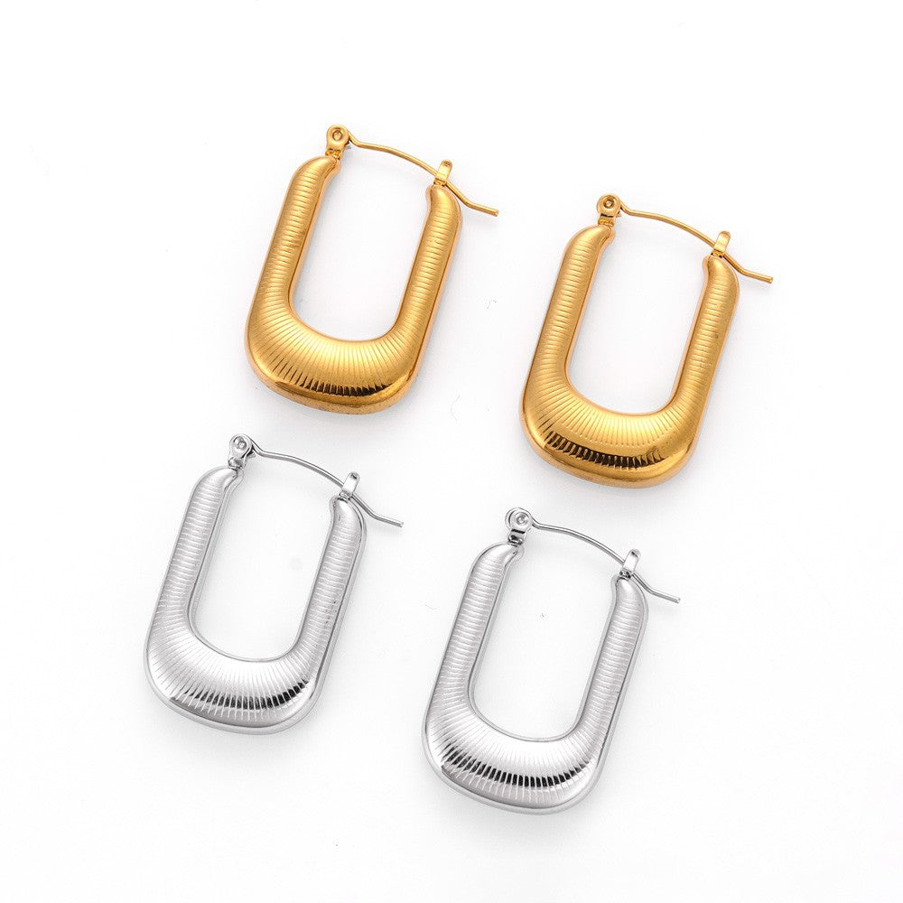 18K Gold Plated Hollow Textured U Hoop Earrings for Women | Lightweight Dainty Everyday Jewelry Gift | JDE829 | Perfect for Office, Date Night & Special Occasions