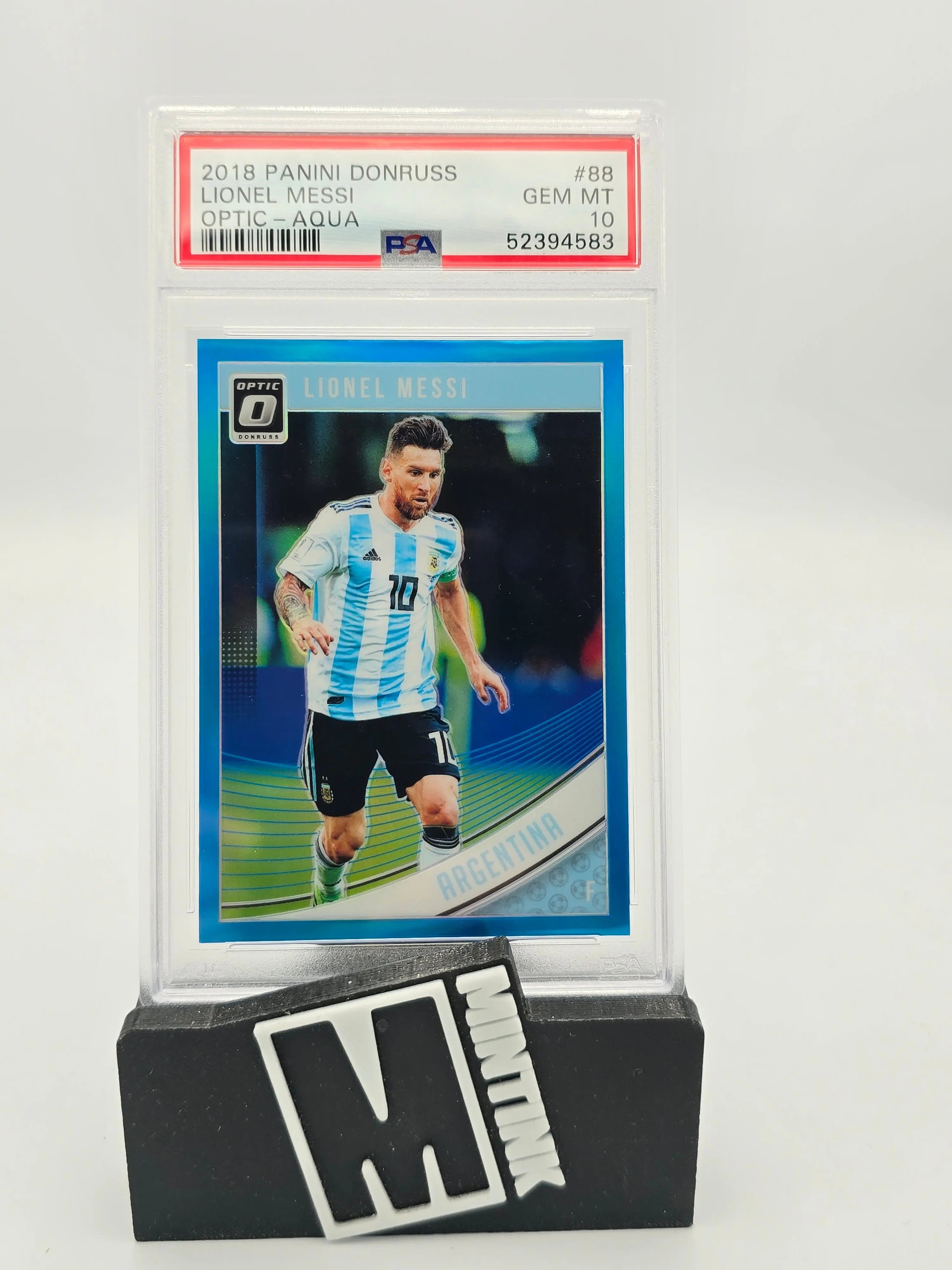 2018 Panini Donruss Optic Lionel Messi Aqua Club Jersey PSA 10 /149 #88 - Rare Soccer Trading Card for Collectors & Sports Fans - Perfect for Display, Investment & Memorabilia Collections