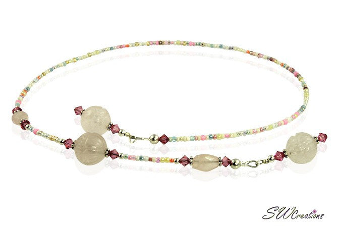 Rose Quartz Floral Crystal Beaded Bookmark - Elegant Handmade Book Accessory for Readers & Book Lovers (Perfect Gift for Bookworms, Meditation & Spiritual Healing)