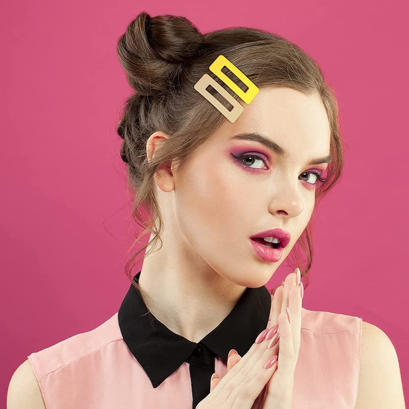 FAMEZA 10-Pack Acrylic Metal Snap Hair Clips for Women - 12 Multicolor Rainbow Square Hair Barrettes, Hollow Geometric Hairpins - Perfect for Styling, Braids, Ponytails & Everyday Hair Accessories