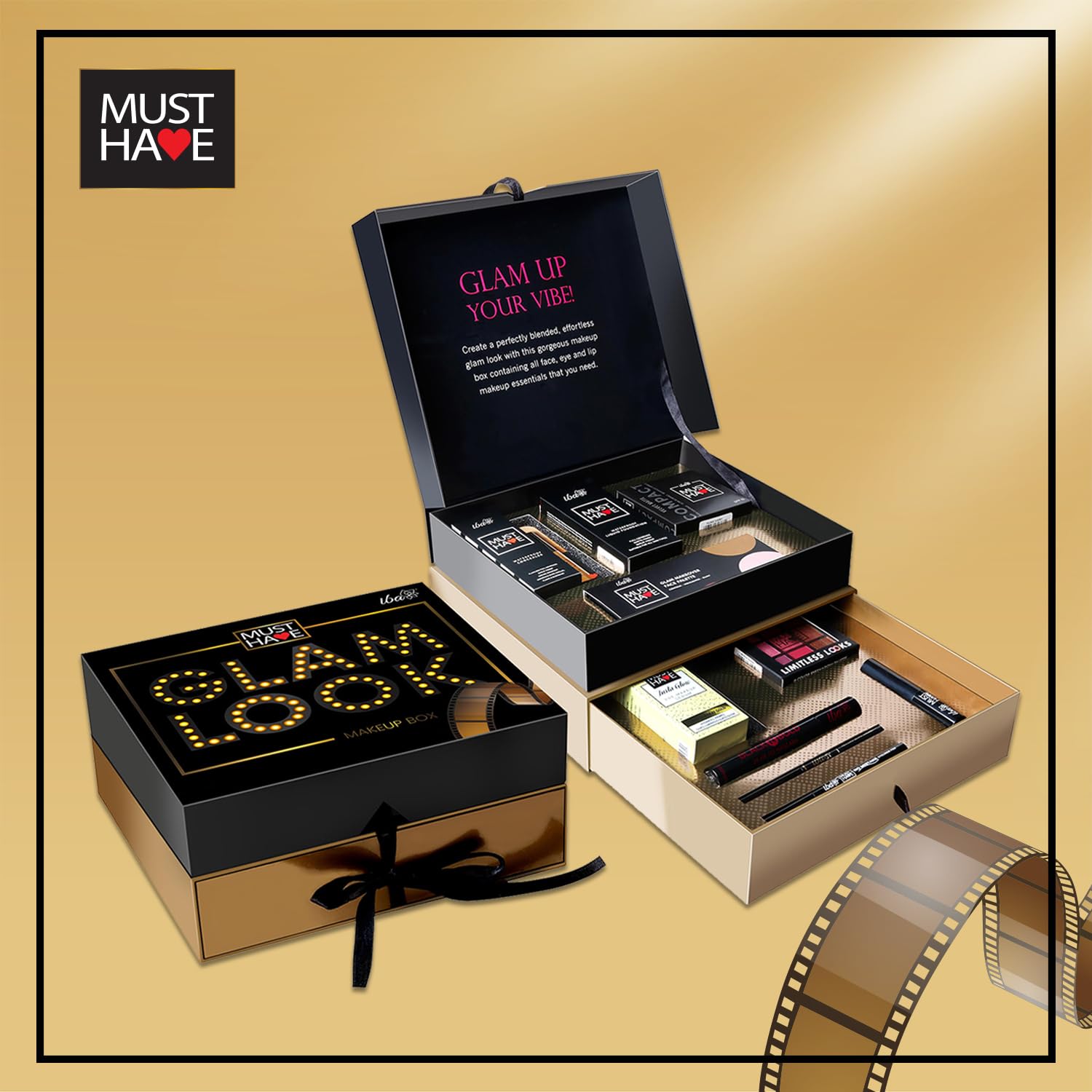**Glam Look Makeup Box for Women - 9-in-1 Complete Makeup Kit with Waterproof Foundation, Matte Compact, Concealer, Transfer-Proof Lipstick, Face Palette, Eyeshadow, Kajal & More | Perfect for Eid Mubarak Gifts, Parties, Weddings & Everyday Glam**