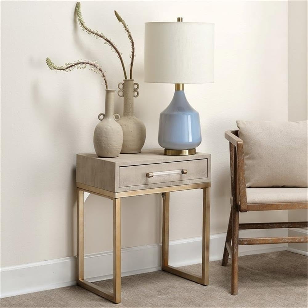 Modern Cream Transitional Side Table - Iron Metal & Faux Leather Accent Table for Living Room, Bedroom, or Office Decor