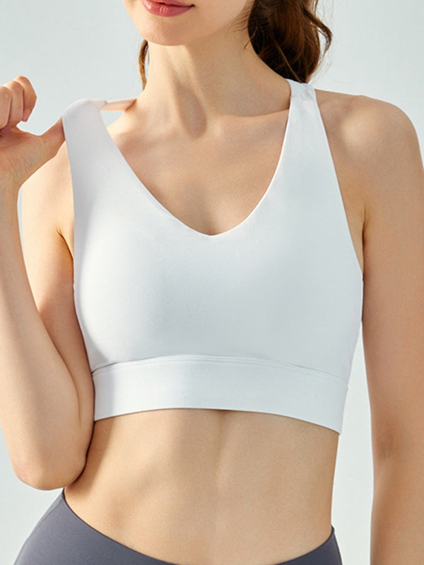 ZASUWA Women's V-Neck Backless Sports Bra - Breathable Workout Top for Yoga, Running & Gym