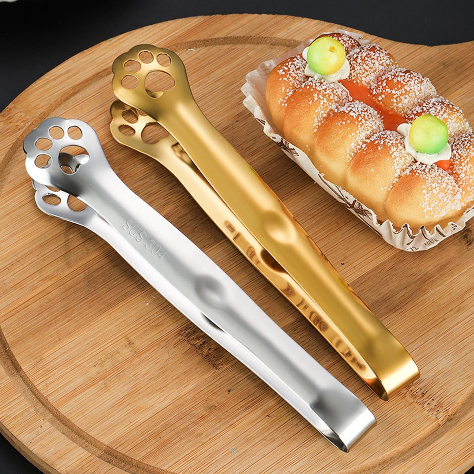 Premium Stainless Steel Ice Tongs - Non-Slip Kitchen & Bar Tongs for Ice Cubes, Sugar, Tea, Bread - Perfect for Cocktail Parties, Home Bars & Food Serving (Silver)