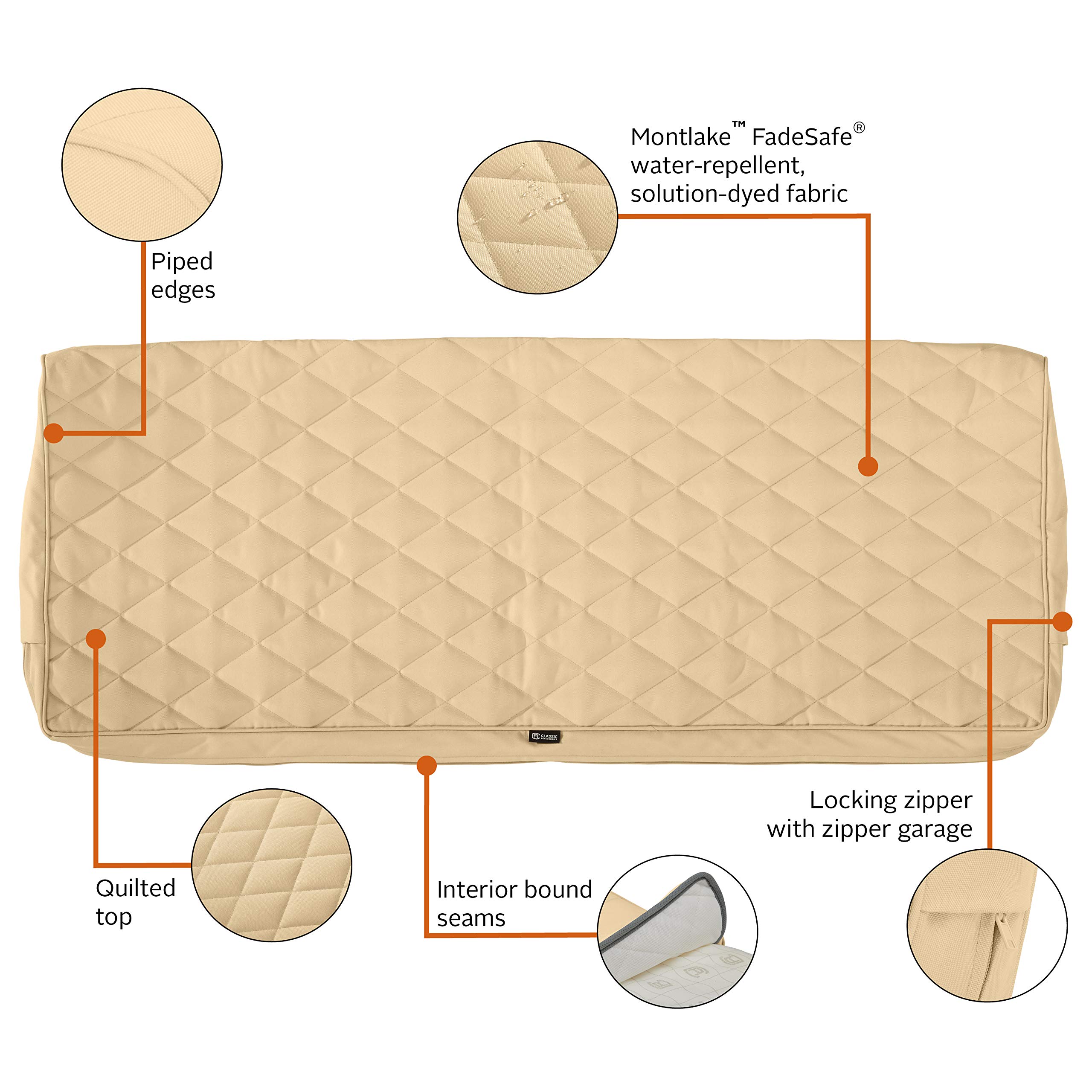 FadeSafe Waterproof Patio Bench Cushion Cover - 48x18x3 Inch, Chamomile - Outdoor Furniture Protection