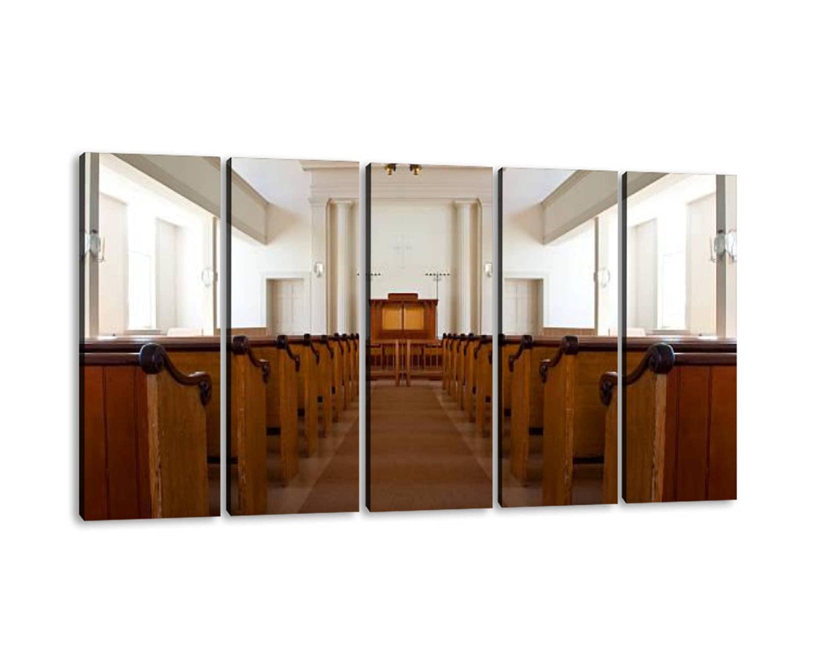 5-Panel Modern Canvas Wall Art - Church Interior Framed Painting for Home, Office & Bedroom Decor - Ready to Hang (60''W x 32''H) - Perfect for Living Room Accent Wall, Gallery Display & Spiritual Space Enhancement