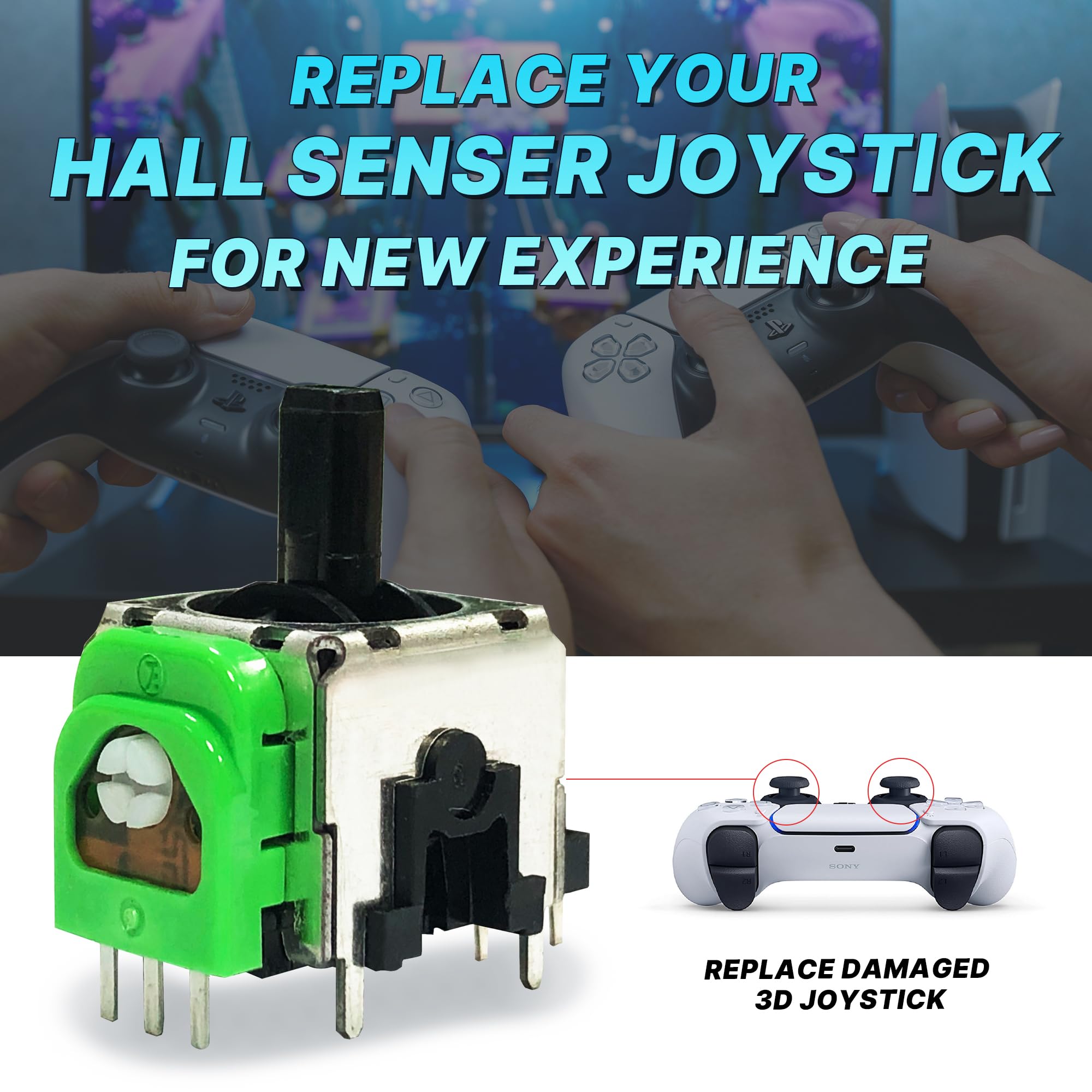 Hall Effect 3D Analog Joystick Replacement for PS4/PS5 Controller - No Drift, Precise Control, Power Saving - Set of 4 - Perfect for FPS, Racing & Fighting Games