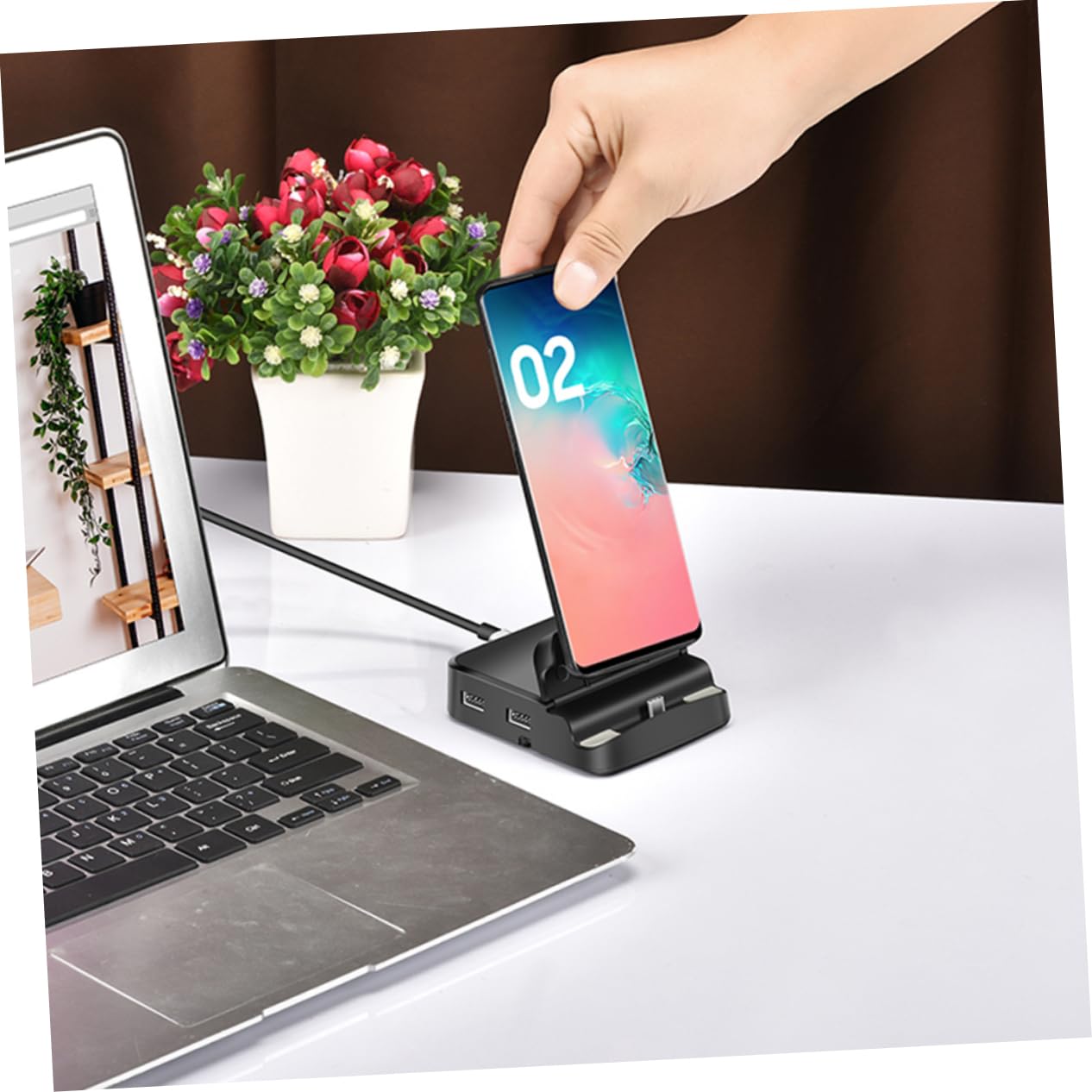KONTONTY 8-in-1 USB C Docking Station with Phone Holder - 8 Port USB Hub Adapter for Laptop, PC, MacBook - Ideal for Home Office, Gaming & Multi-Device Charging