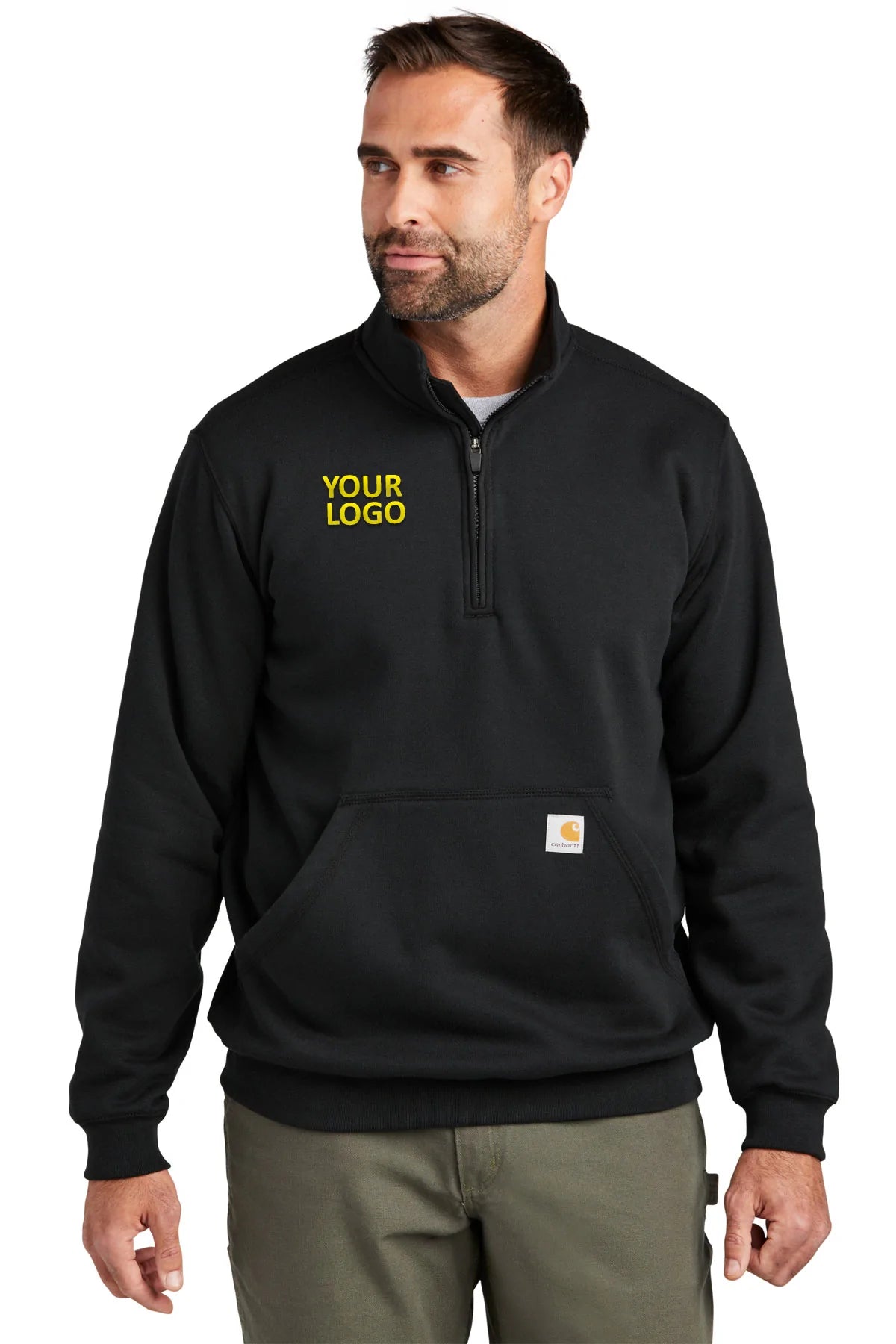 Carhartt Mock Neck Custom Sweatshirts for Men & Women - Black Cotton Pullover Hoodie for Work, Outdoor & Casual Wear