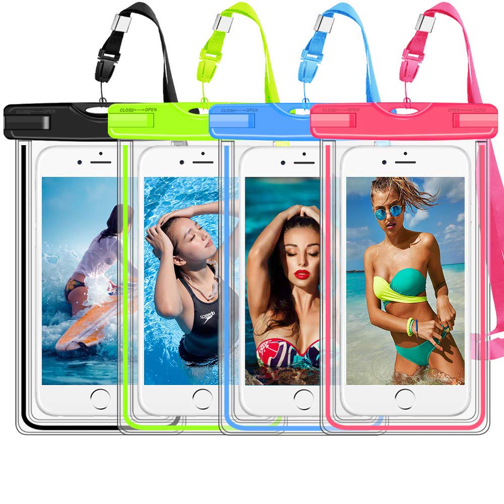 4 Pack Waterproof Phone Case for iPhone 15 14 13 12 Pro Max & Galaxy S24 S23 - Universal Waterproof Pouch Dry Bag with Neck Strap & Glow in The Dark Accessories - Perfect for Swimming, Beach, Kayaking & Outdoor Water Activities (Fits Phones up to 7.5