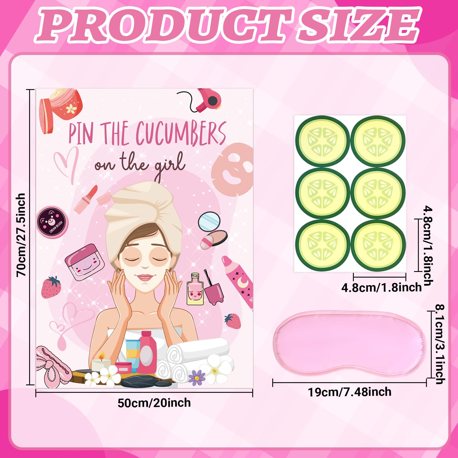 SPA Party Games Kit - Pin The Cucumbers on The Girl Game with Stickers, Poster & Blindfold - 20x27 Inch Spa Party Decorations for Kids, Girls & Women - Perfect for Makeup Parties, Birthday Parties & Girls Night Out Fun