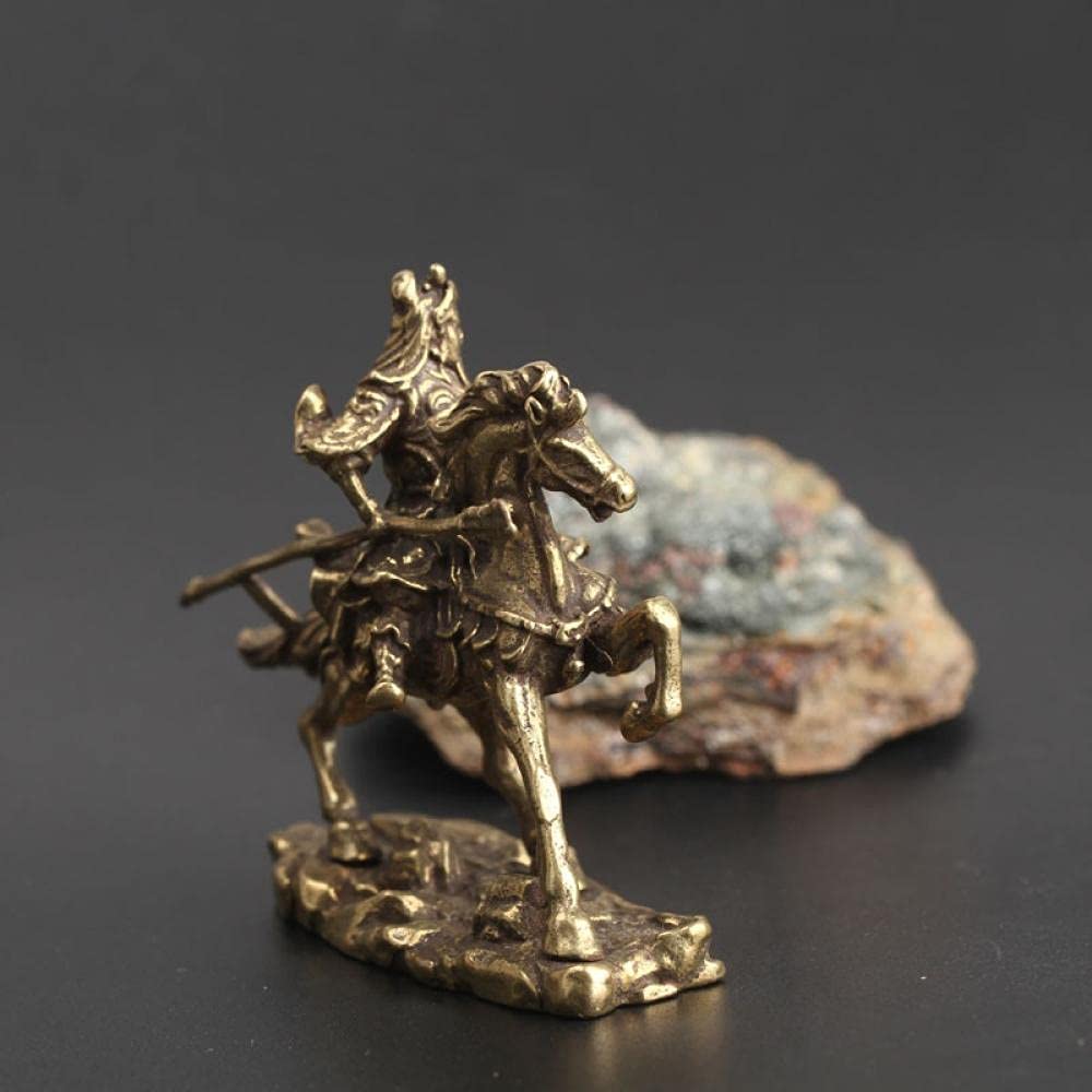 Brass Chinese God of Wealth Guan Gong Riding Horse Statue - Feng Shui Office & Home Decor - Wealth & Prosperity Sculpture for Desk, Shelf & Living Room