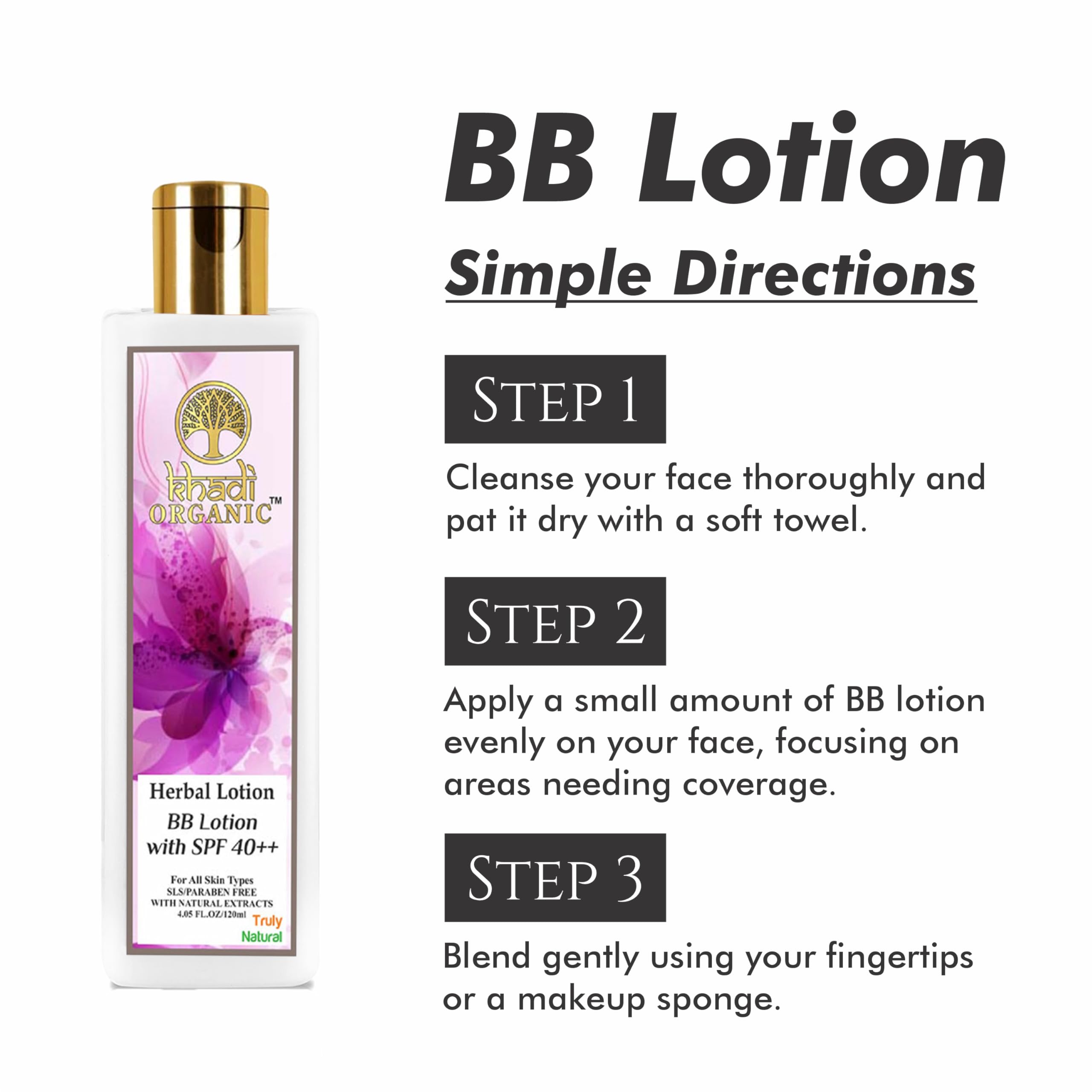 **KHADI Organic Herbal BB Lotion with SPF 40++ for All Skin Types (120ml) – Natural Sun Protection & Even Skin Tone for Daily Use**