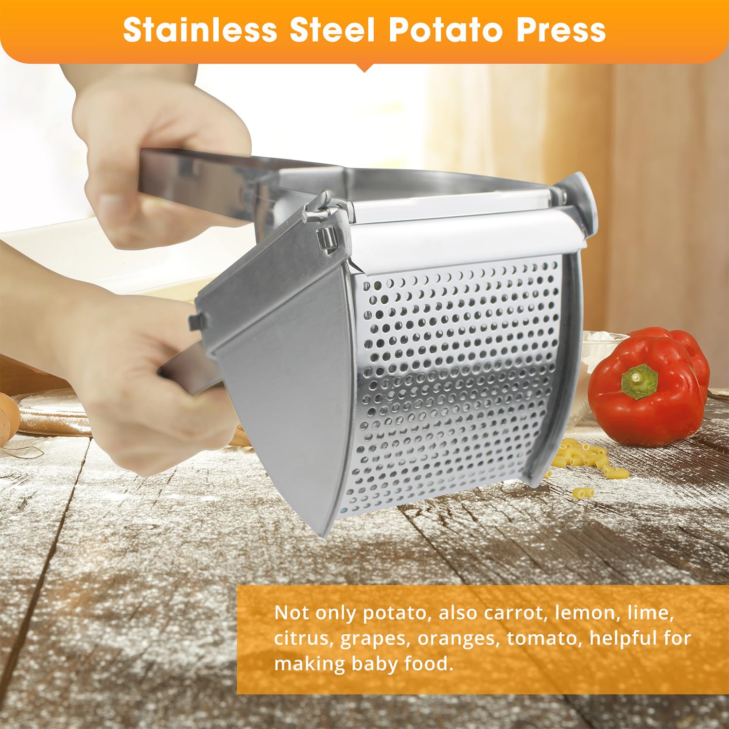 METLUCK 22oz Stainless Steel Potato Ricer & Masher - Heavy Duty for Smooth Fluffy Mashed Potatoes, Perfect for Thanksgiving, Baby Food & Restaurant Use