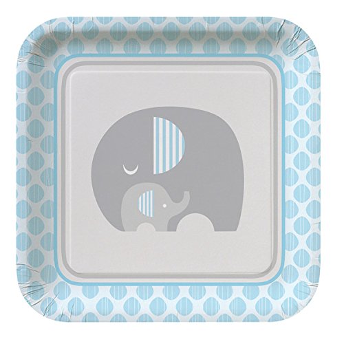 96-Pack Blue & Gray Little Peanut Boy Baby Shower Square Dinner Plates - 9 Inch Disposable Party Plates for Baby Showers, Gender Reveals & Birthday Celebrations