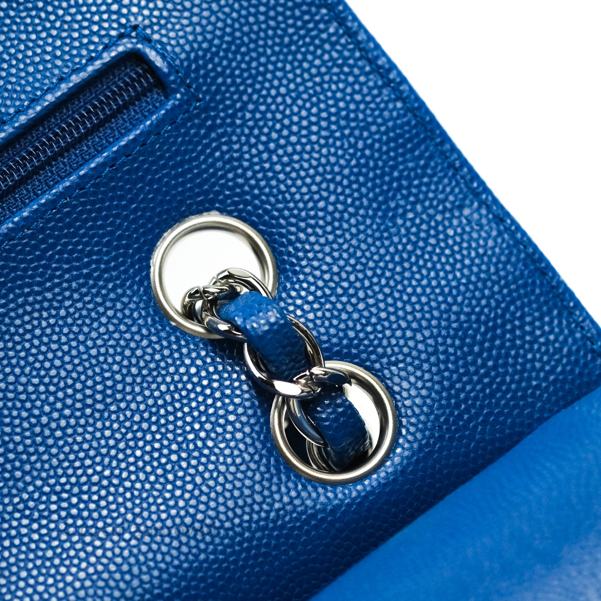Chanel Classic Chevron M/L Medium Double Flap Bag in Blue Caviar Leather with Silver Hardware - Perfect for Work, Evening Events & Luxury Fashion Accessories