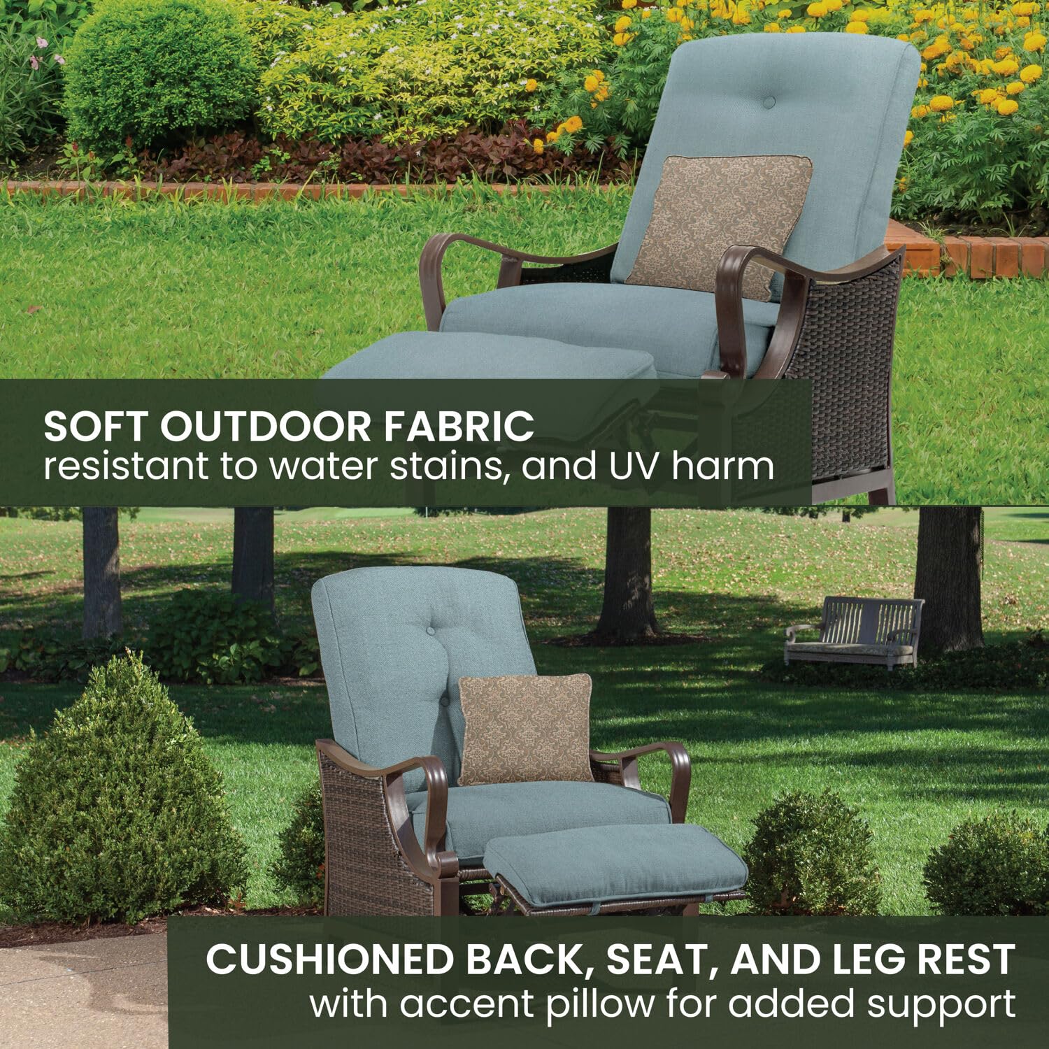 Hanover Ventura Brown Wicker Outdoor Recliner Chair with Cushions & Accent Pillow - All-Weather Patio Lounge Chair with Rust-Resistant Steel Frame - Perfect for Deck, Backyard, Poolside & Garden Relaxation