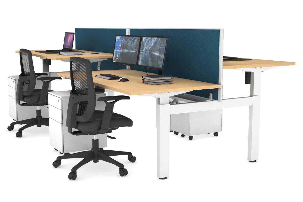 Adjustable 4-Person H Bench Workstation - White Frame (1400L x 800W) | Ergonomic Office Desk for Team Collaboration & Workspace Efficiency