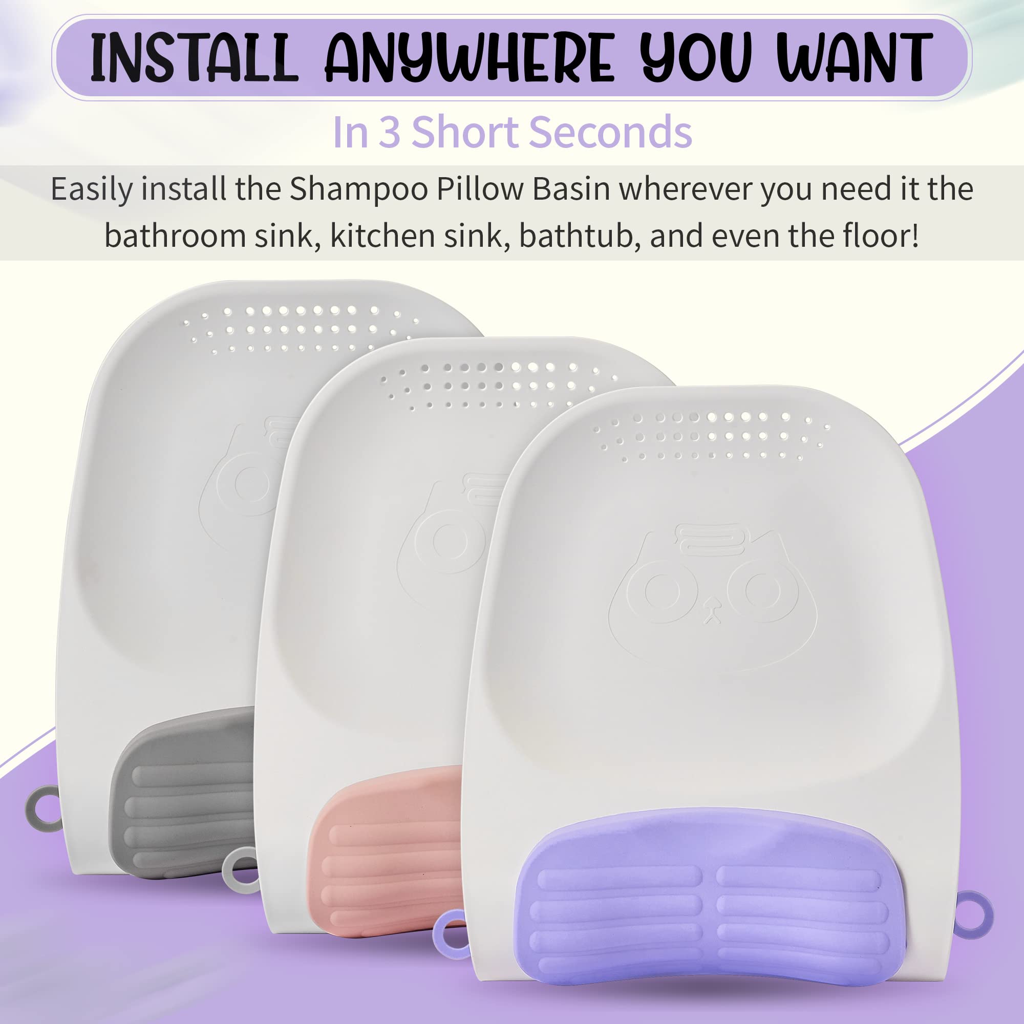 Toyture Portable Shampoo Bowl for Kids, Adults & Babies - Adjustable Hair Washing Basin with Neck Support - Tear-Free Bath Sink for Children & Toddlers - Perfect for Home Salon, Haircut & Spa (Violet)