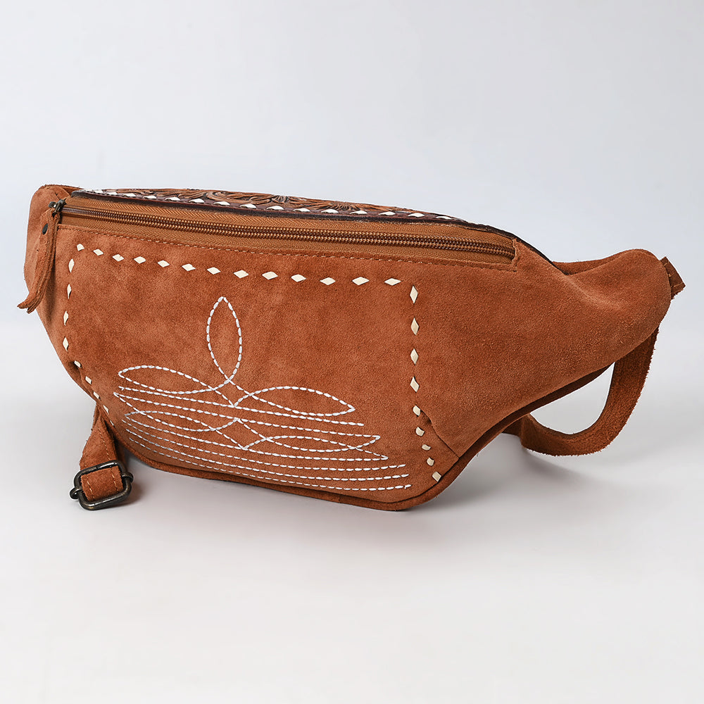 **American Darling ADBG1660 Genuine Western Leather Fanny Pack - Hand Tooled Suede Women's Crossbody Bag for Outdoor, Travel & Festivals**
