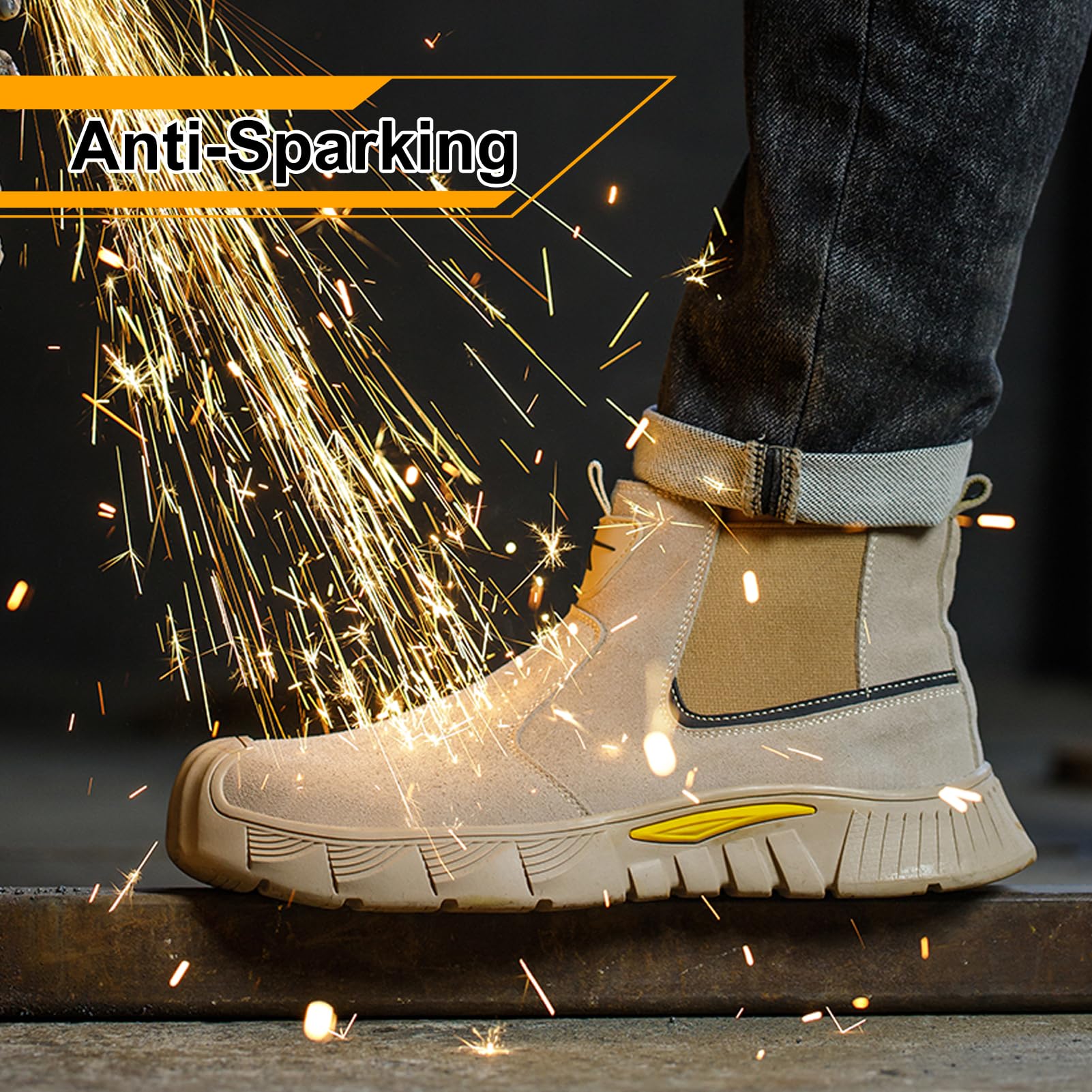 **Men's Steel Toe Work Boots - Slip-Resistant Welding Safety Shoes with Insulation for Industrial & Construction Use - Perfect for Welding, Heavy Duty Work & Outdoor Labor**