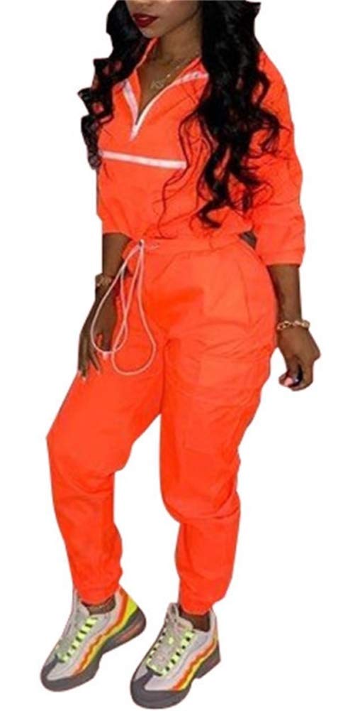 EOSIEDUR Women's 2-Piece Tracksuit Set - Lightweight Windbreaker Pullover Jacket & Crop Top with Pants | Casual Workout Outfit for Gym, Running & Streetwear Fashion