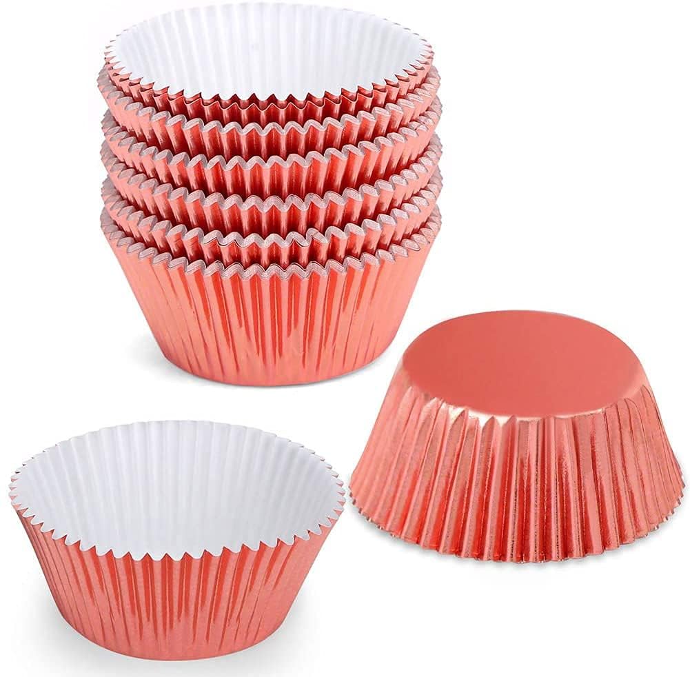 Premium Rose Gold Foil Muffin & Cupcake Liners - Standard Size Baking Cups (100 Count) - Perfect for Birthday Parties, Weddings & Holiday Baking