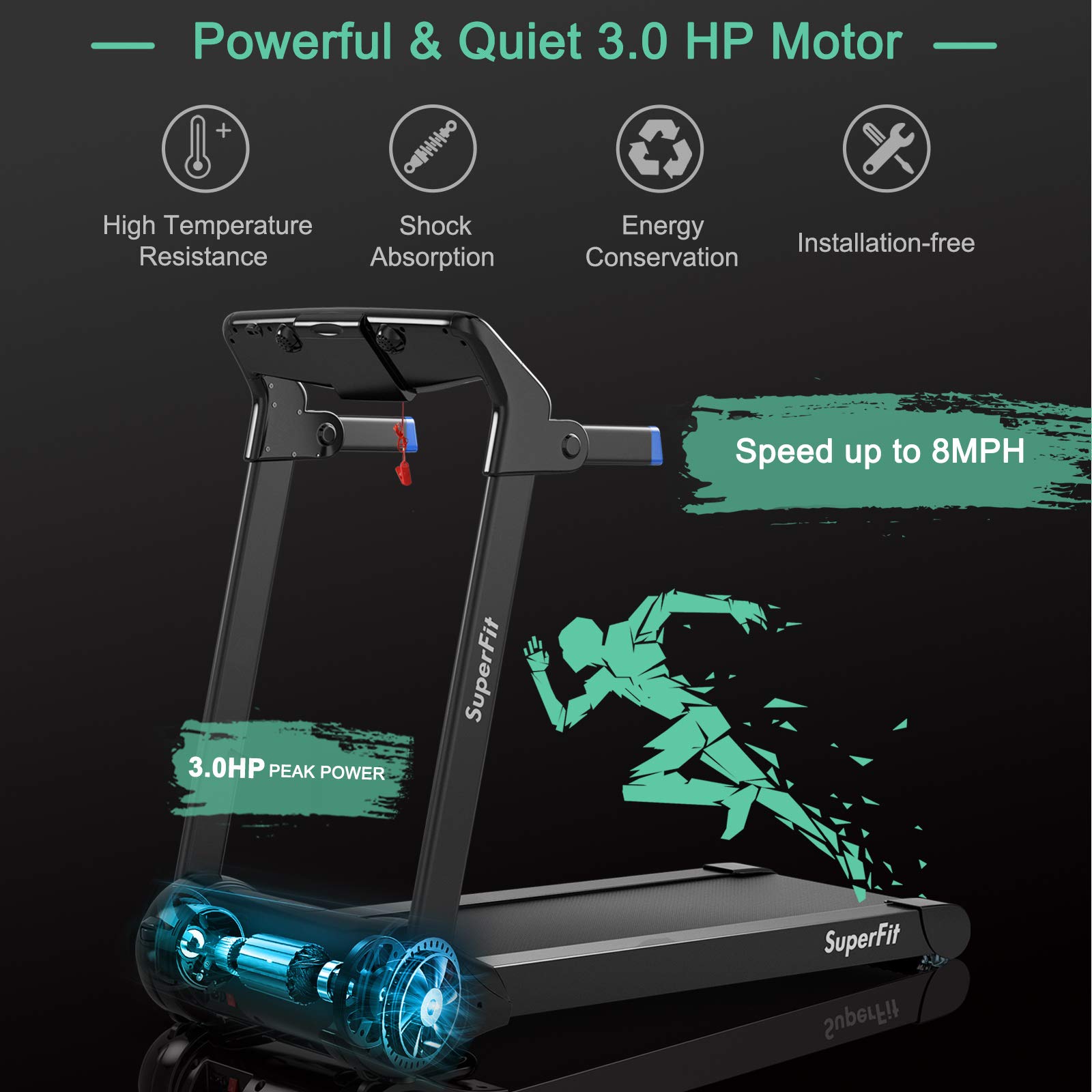 GYMAX 3.0HP Folding Treadmill with Bluetooth Speaker & HD Touch Screen - Smart App Control Silent Running Machine for Home, Office & Small Spaces - Perfect for Cardio, Weight Loss & Indoor Workouts