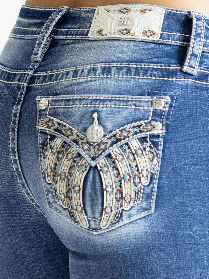 Miss Me M5082B173V Women's Mid Rise Bootcut Jeans in Medium Blue - Perfect for Casual Wear, Work & Everyday Outfits