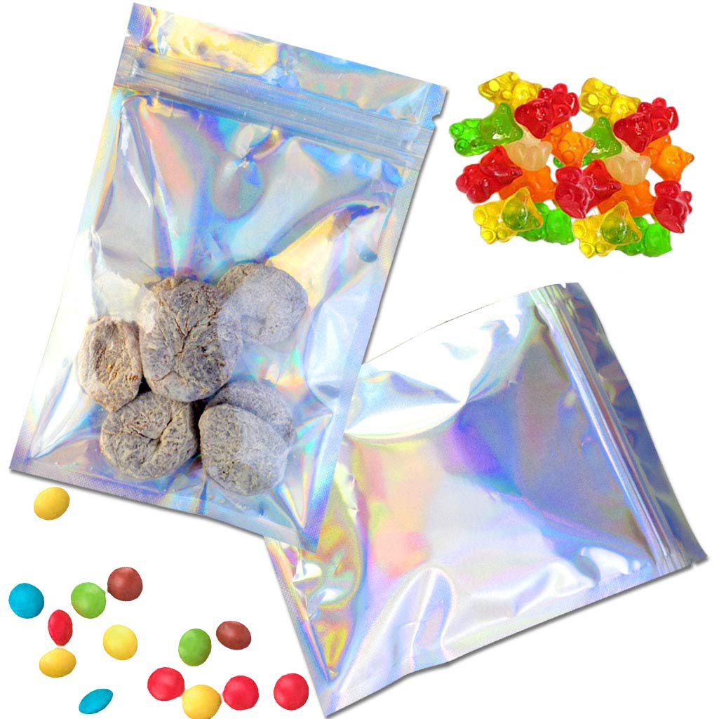 100 Pieces Resealable Smell Proof Bags - 4x6 Inch Flat Clear Food Storage Pouch with Aluminum Lining, Rainbow Colors | Ideal for Storing Herbs, Snacks, Jewelry & Travel Essentials