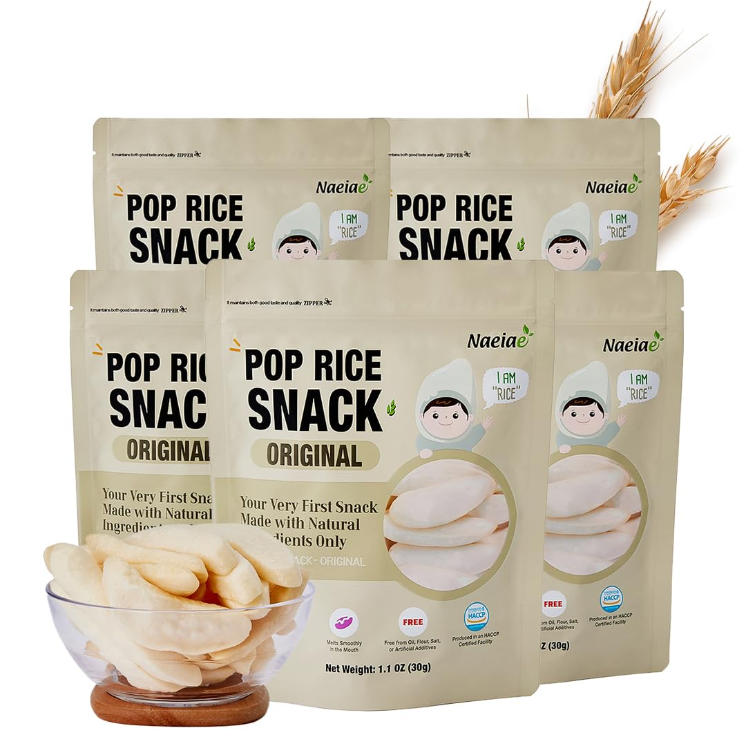Organic Korean Rice Puffs for Babies - Gluten-Free Teething Snack for 6-24 Months | 100% Natural Baby Finger Food with No Oil | Healthy Toddler Snacks for On-the-Go, Daycare & Travel (5-Pack)