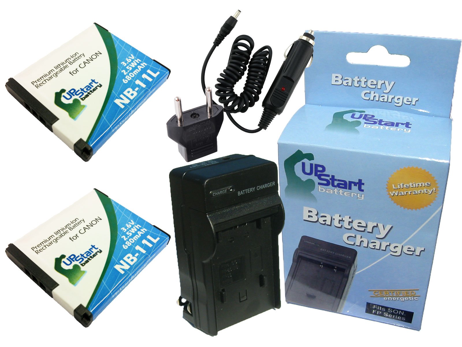 2 Pack Replacement Battery & Charger for Canon PowerShot A2500 NB-11L - 680mAh 3.6V Li-ion Digital Camera Battery with Car/EU Adapters - Perfect for Travel Photography & Backup Power Solution