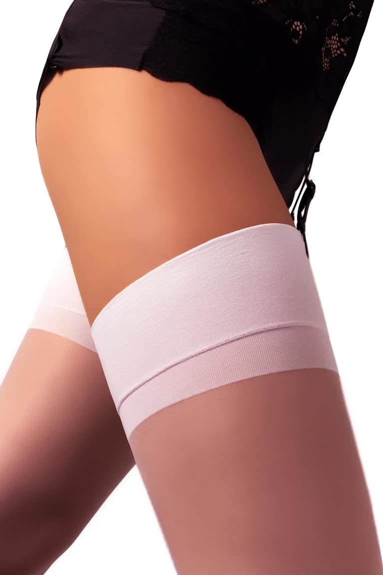 Elegant Women's Thigh High Stockings with Plain Top - Classic Garter Belt Compatible Hosiery - Made in EU - Perfect for Date Nights, Office Wear & Special Occasions