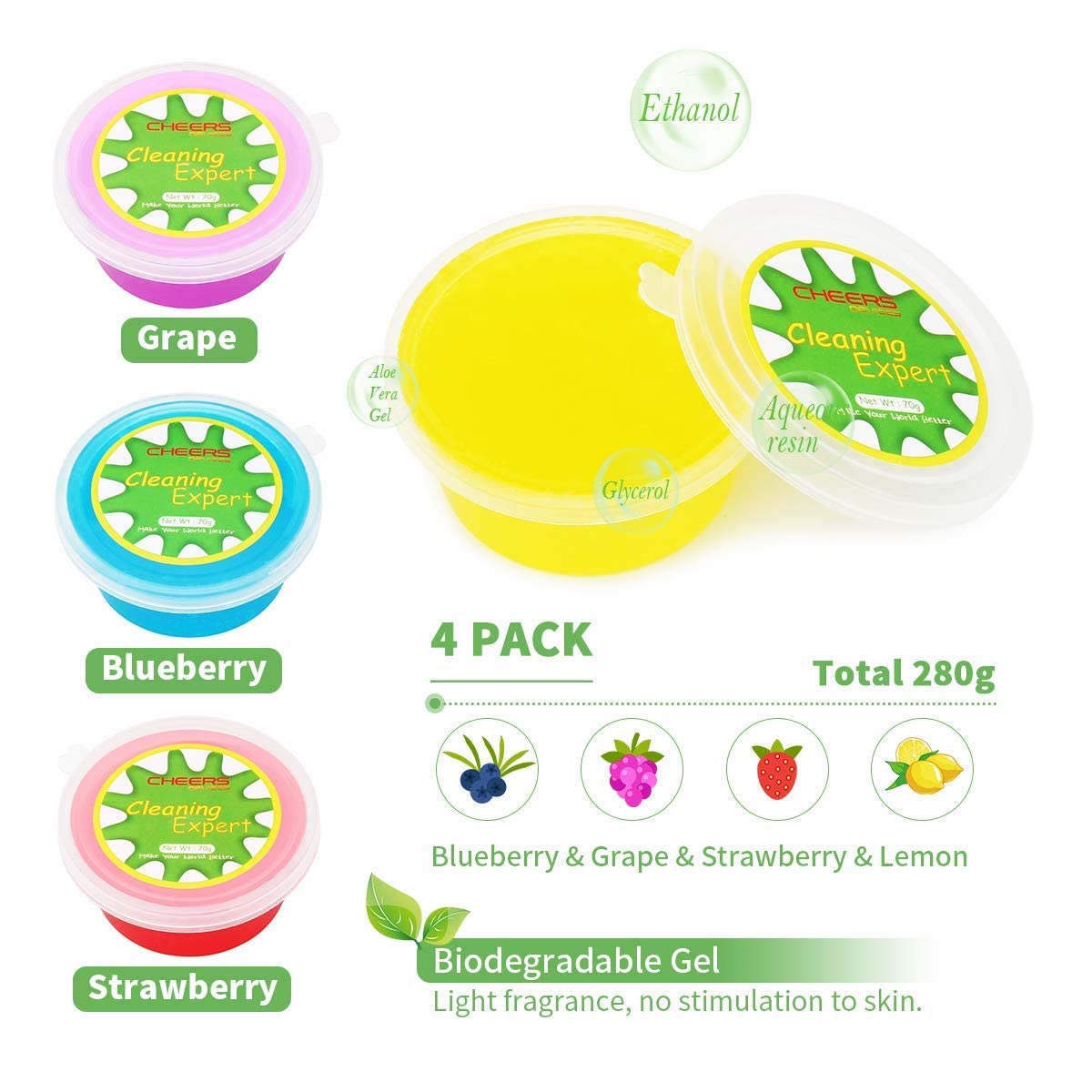 Car Cleaning Gel Kit (4-Pack, 280g) - Interior Detailing Putty for Auto Care