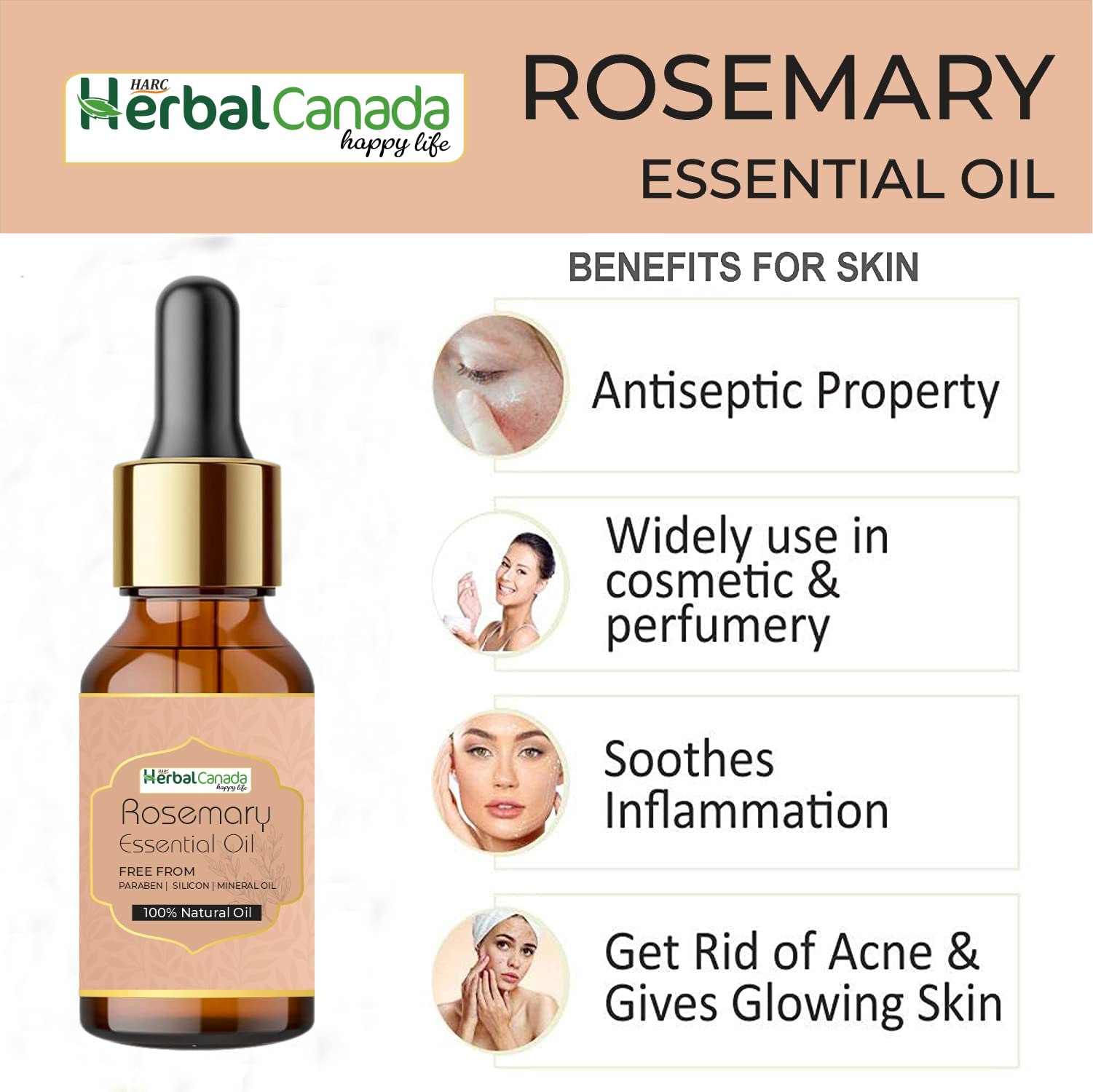 100% Pure Natural Rosemary Essential Oil - 15ml (Pack of 2) for Aromatherapy, Hair Growth & Skin Care | Harc Herbal Canada | Relaxation & Stress Relief