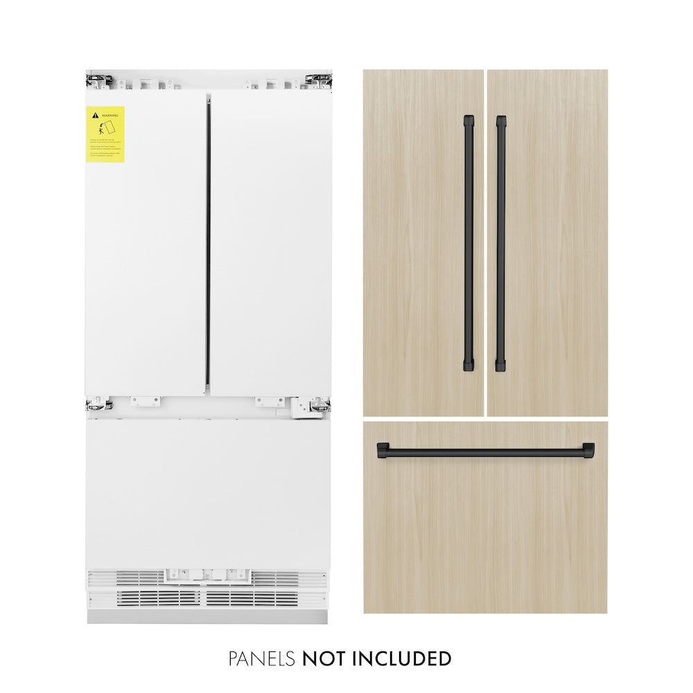 ZLINE Autograph Edition 36 Inch Panel Ready French Door Refrigerator - 19.6 cu ft Built-In Bottom Freezer with Water Dispenser & Ice Maker - Matte Black Accents (RBIVZ 36 MB) - Perfect for Modern Kitchens and Open-Concept Homes