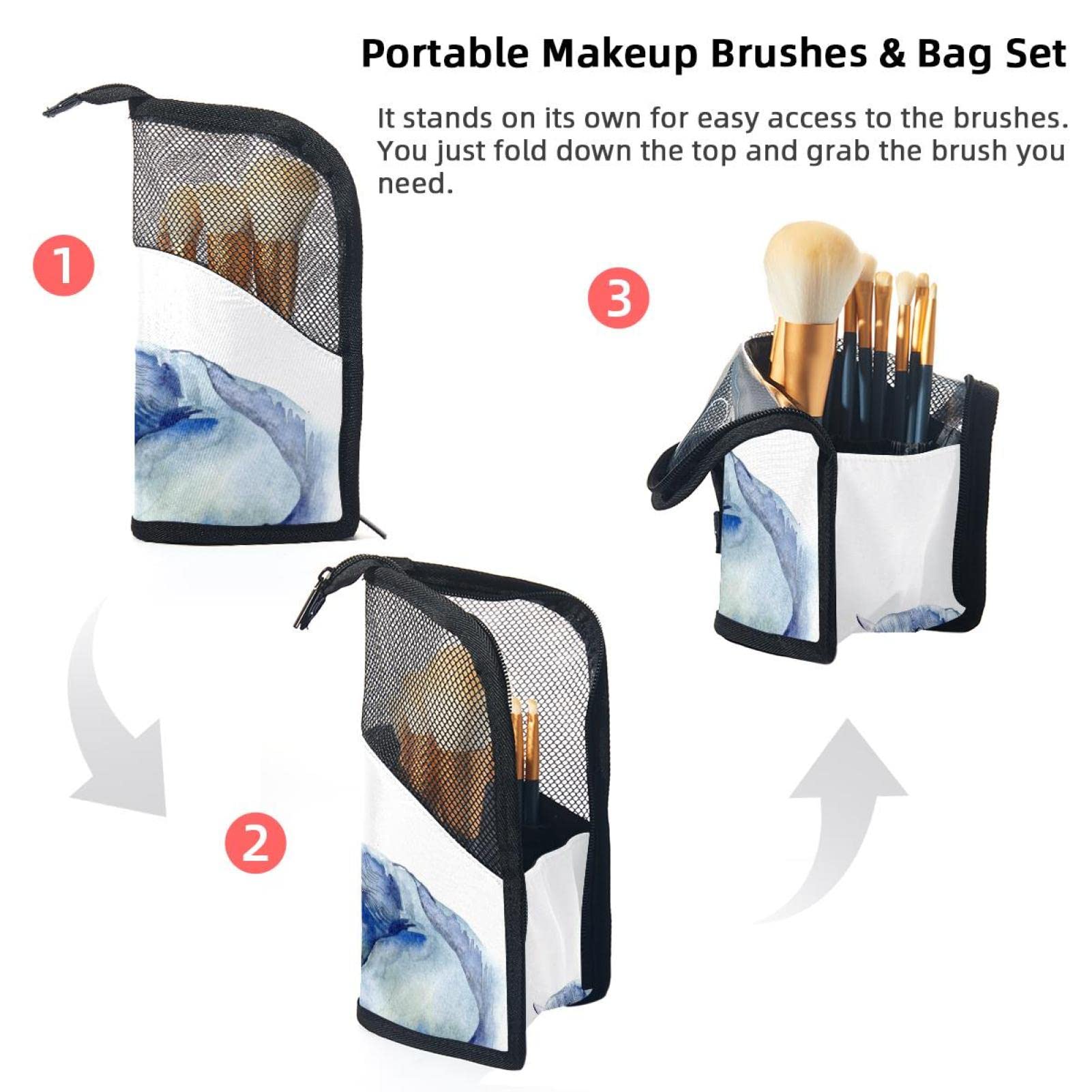 Portable Makeup Brush Organizer Bag with 12 Brushes - Elephant Love Design for Mom - Travel-Friendly Cosmetic Brush Holder Set - Perfect for Home, Travel & Professional Makeup Artists