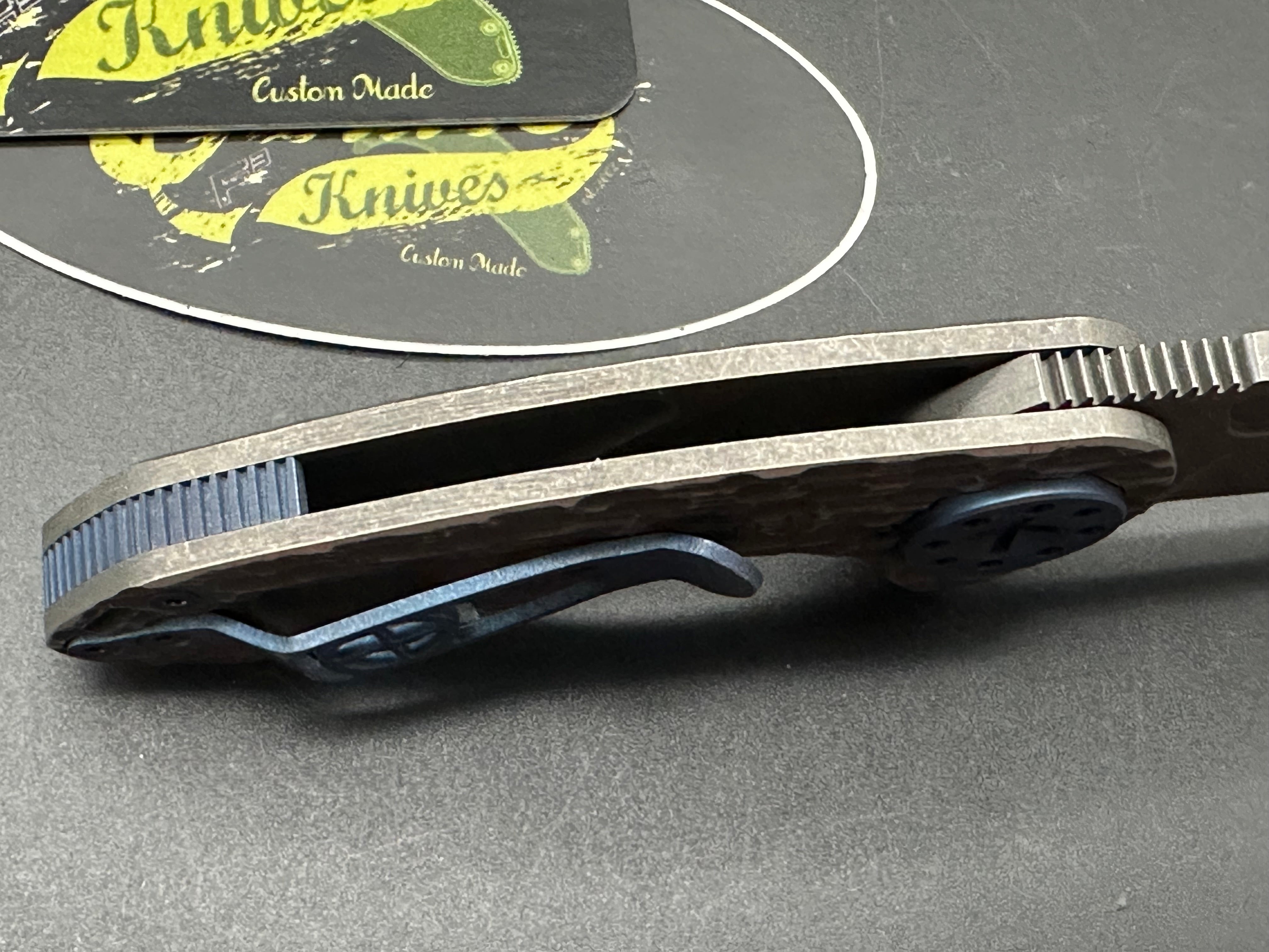 Curtiss Custom Knives F3 Compact Slicer Flipper - PM Mill Titanium Handle, Magnacut Steel Blade (Stonewashed Finish, Blue) - EDC Pocket Knife for Outdoor, Camping & Everyday Carry