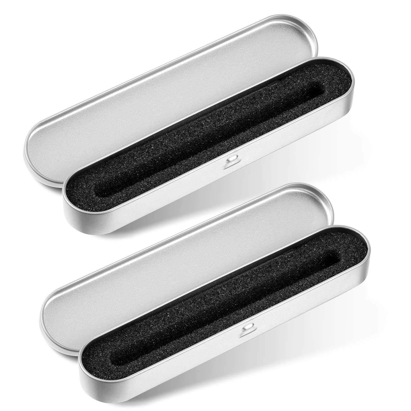 Hi.FANCY 2 Pack Metal Pen Case with Sponge Gift Box - Premium Stationery Organizer & Pencil Box for School, Office, Travel - Portable Makeup Brush Holder - Durable Silver Metal Pencil Case for Students & Professionals