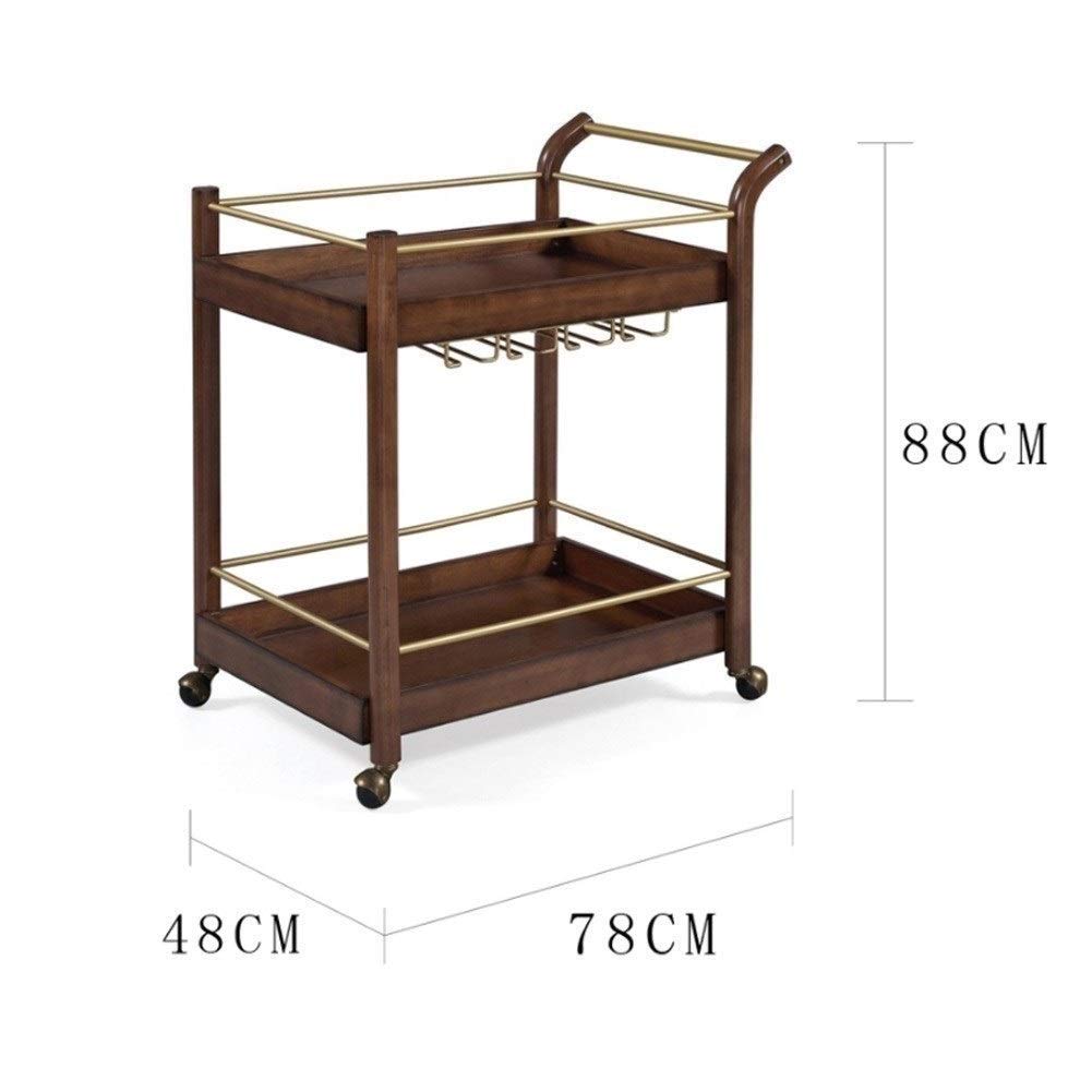 **Solid Wood Kitchen Serving Cart - 3-Tier Rolling Bar Cart with Wine Glass Holder, Handle Racks & Lockable Casters - Perfect for Home Bar, Kitchen Storage & Mobile Serving**