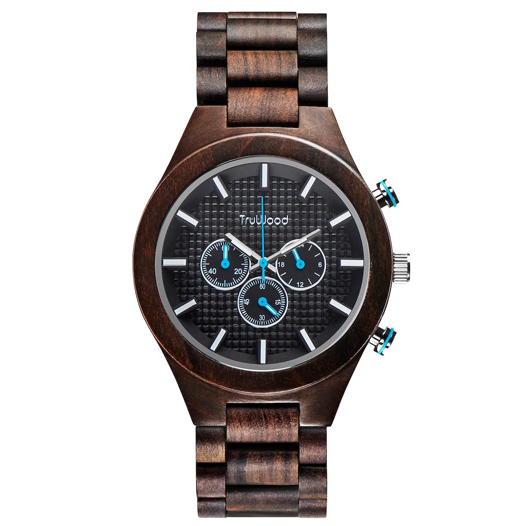 Premium TruWood Men's Wooden Chronograph Watch with Natural Wood Band - Stylish Quartz Wristwatch for Business, Casual & Outdoor Activities