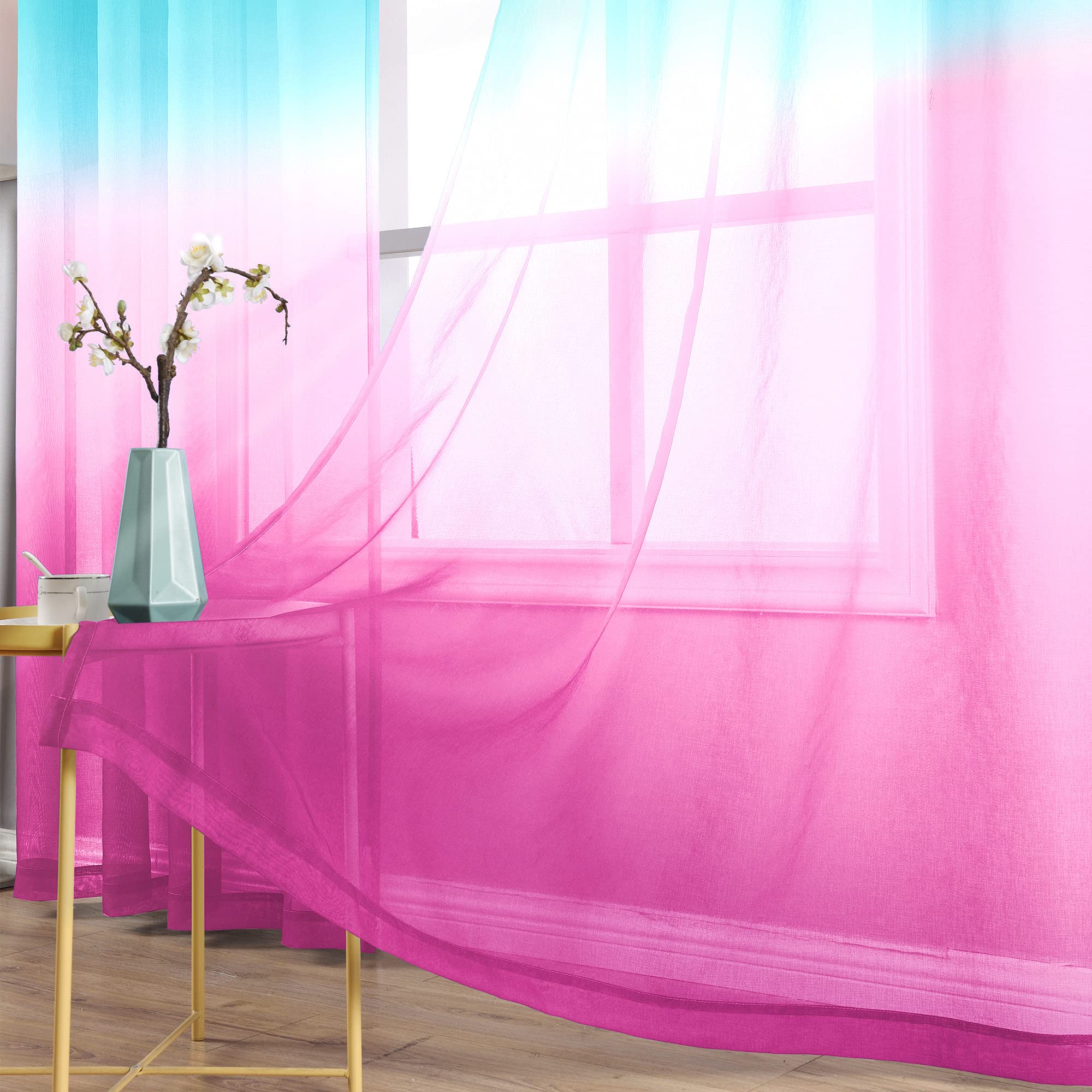 KOUFALL 84 Inch Kids Curtains for Girls Room - Aqua Teal and Pink Blackout Window Curtains for Bedroom, Nursery & Living Room Decor - Perfect for Girls' Bedroom, Playroom & Dorm Room