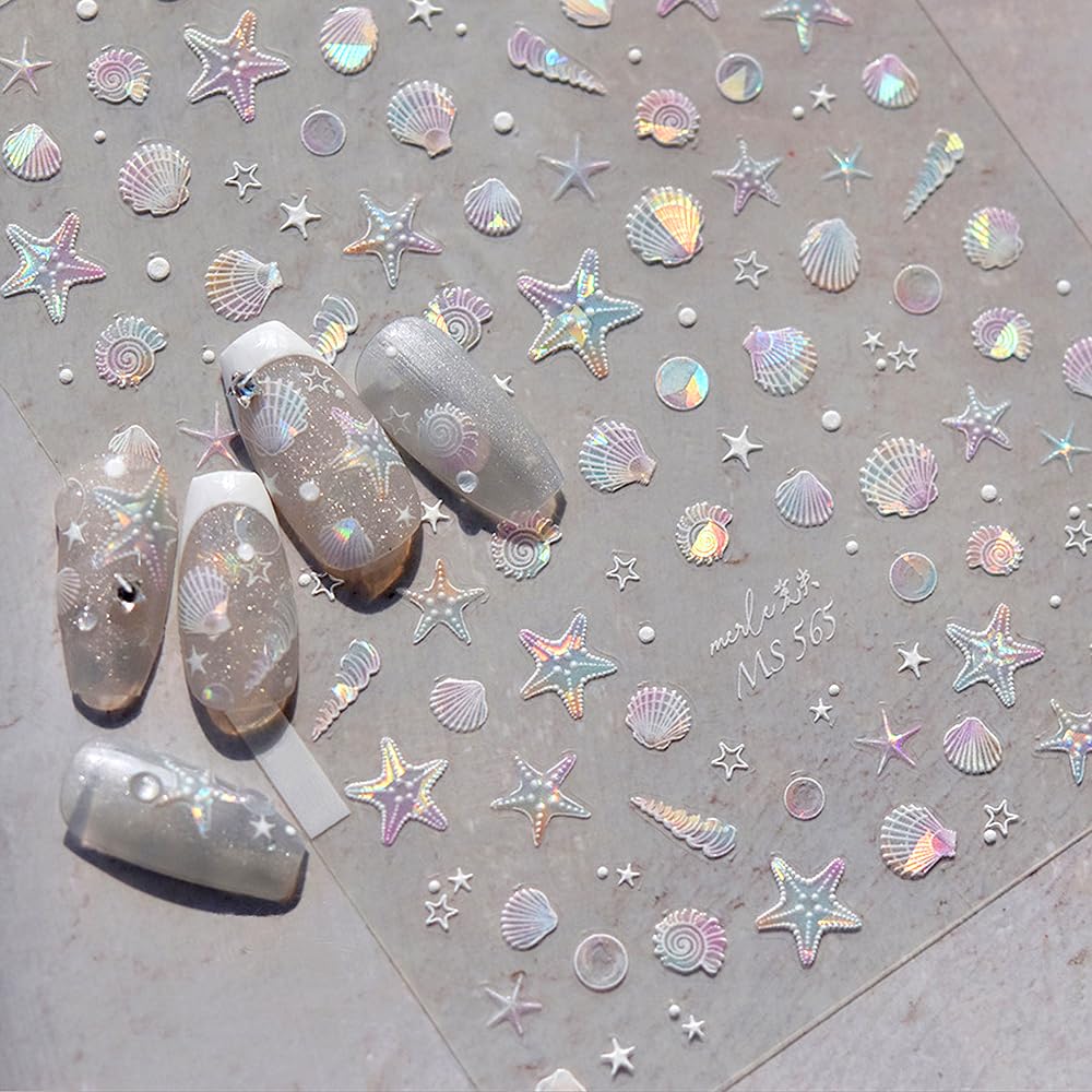 Aurora Ocean Nail Stickers - Summer Nail Art Decals with Starfish & Seashell Designs | Waterproof Nail Stickers for Manicure, Pedicure & Nail Art Supplies | Perfect for Beach Vacations, Pool Parties & Summer Nail Designs