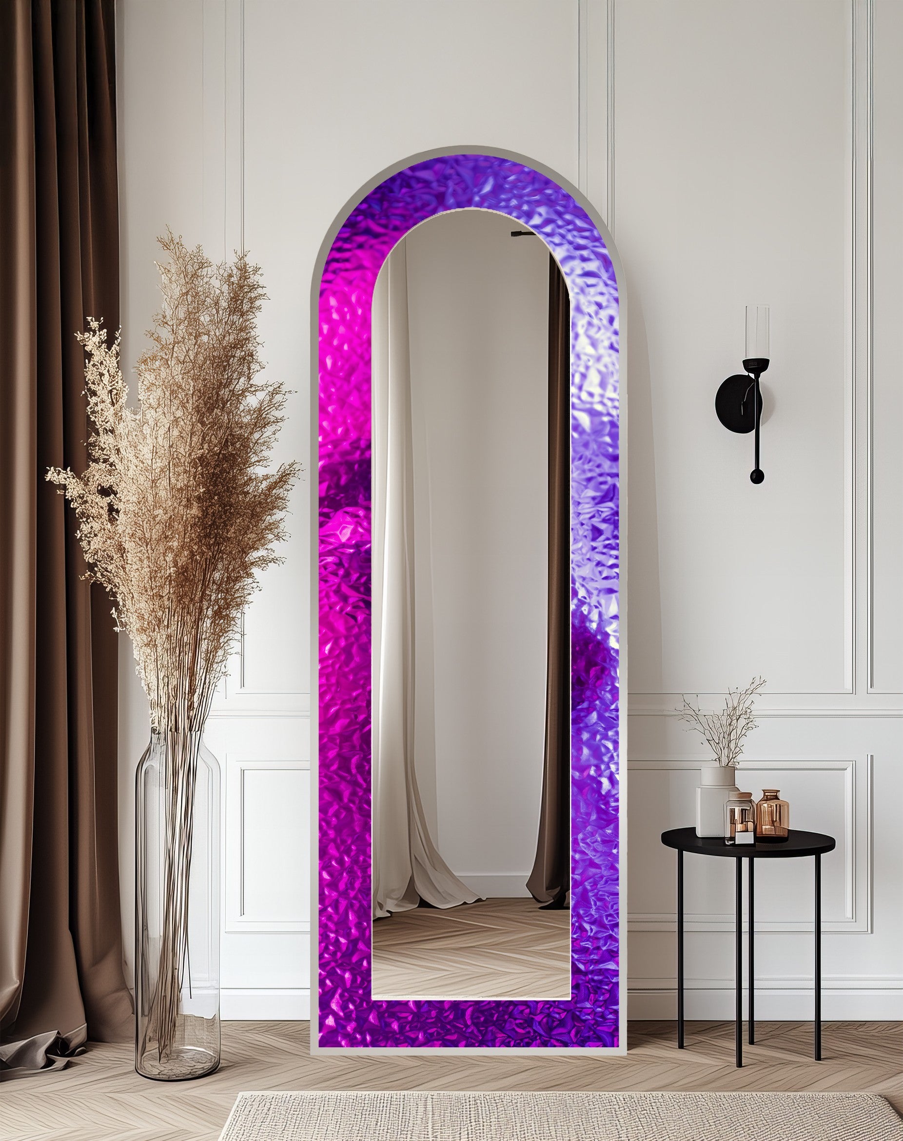 Amethyst Glow Abstract Floor Mirror - Large Decorative Standing Mirror for Bedroom, Living Room & Entryway - Modern Home Decor & Vanity Mirror