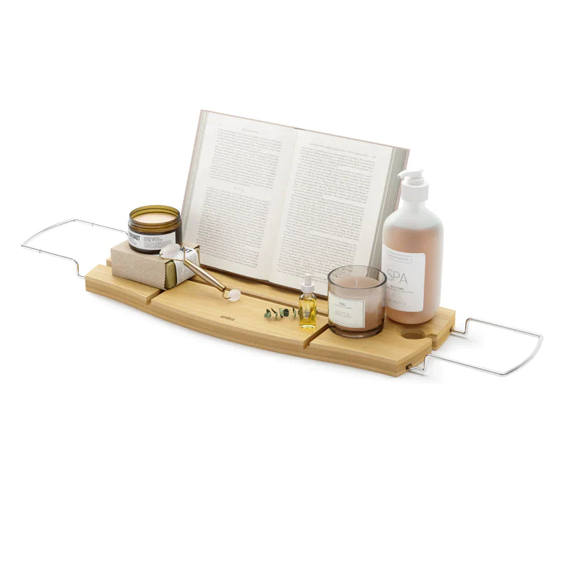 Aquala Bathtub Caddy Tray - Bamboo Bathtub Tray with Wine Glass Holder & Book Stand - Perfect for Relaxing Bath Time with Book, Wine, and Spa Essentials