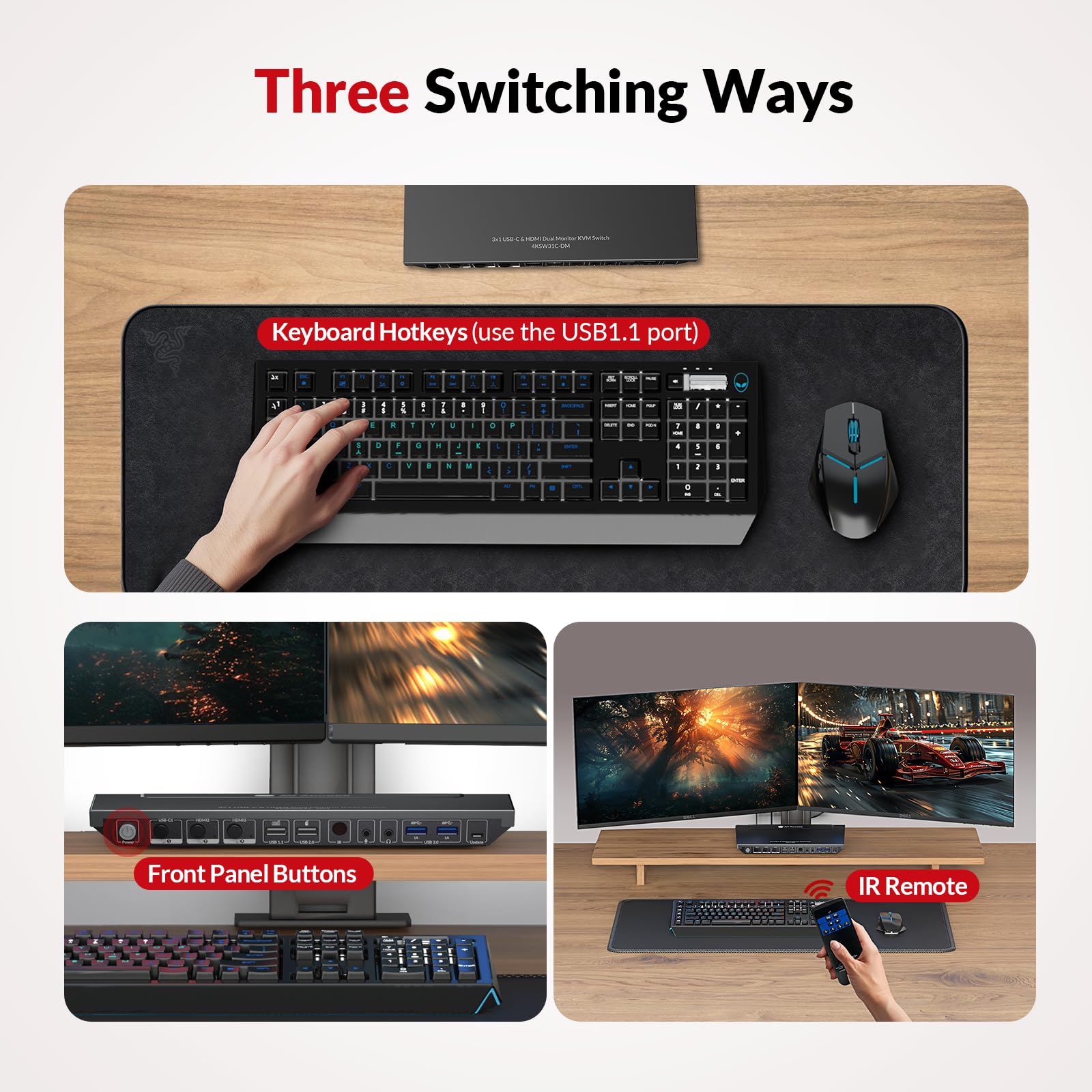 AV Access 4K KVM Switch Dock for Laptop & 2 PCs - Dual Monitor USB-C Docking Station with 65W Charging, Ethernet, HDMI 4K@60Hz, Hotkey Switch - Perfect for Home Office & Multi-Device Workspace