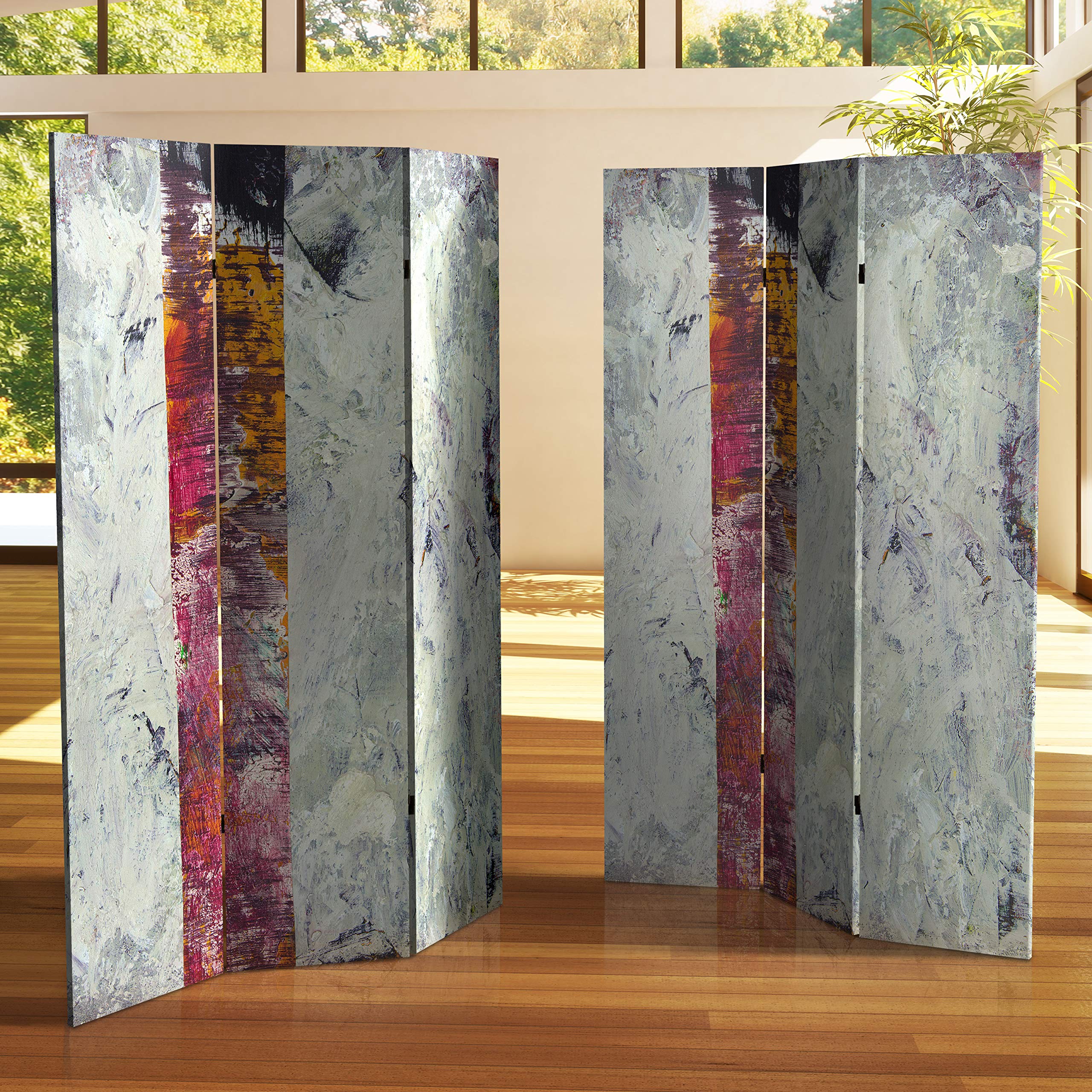6 ft. Tall Double-Sided Red Lantern November Light Canvas Room Divider - White | Freestanding Privacy Screen for Living Room, Bedroom, Office & Events